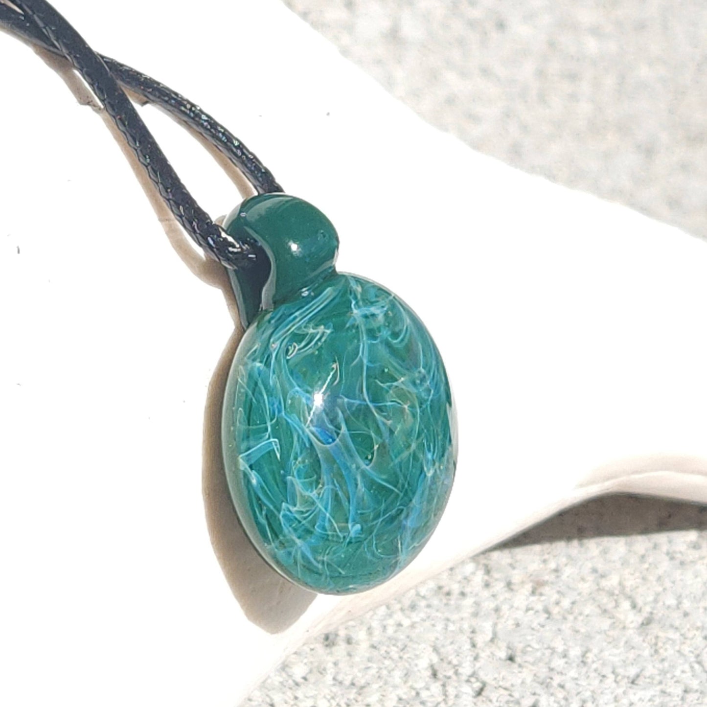 Blown glass ocean turquoise pendant necklace DragonFireGlass