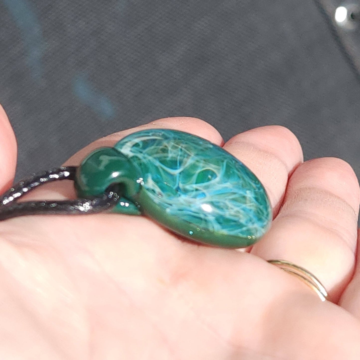 Blown glass ocean turquoise pendant necklace DragonFireGlass