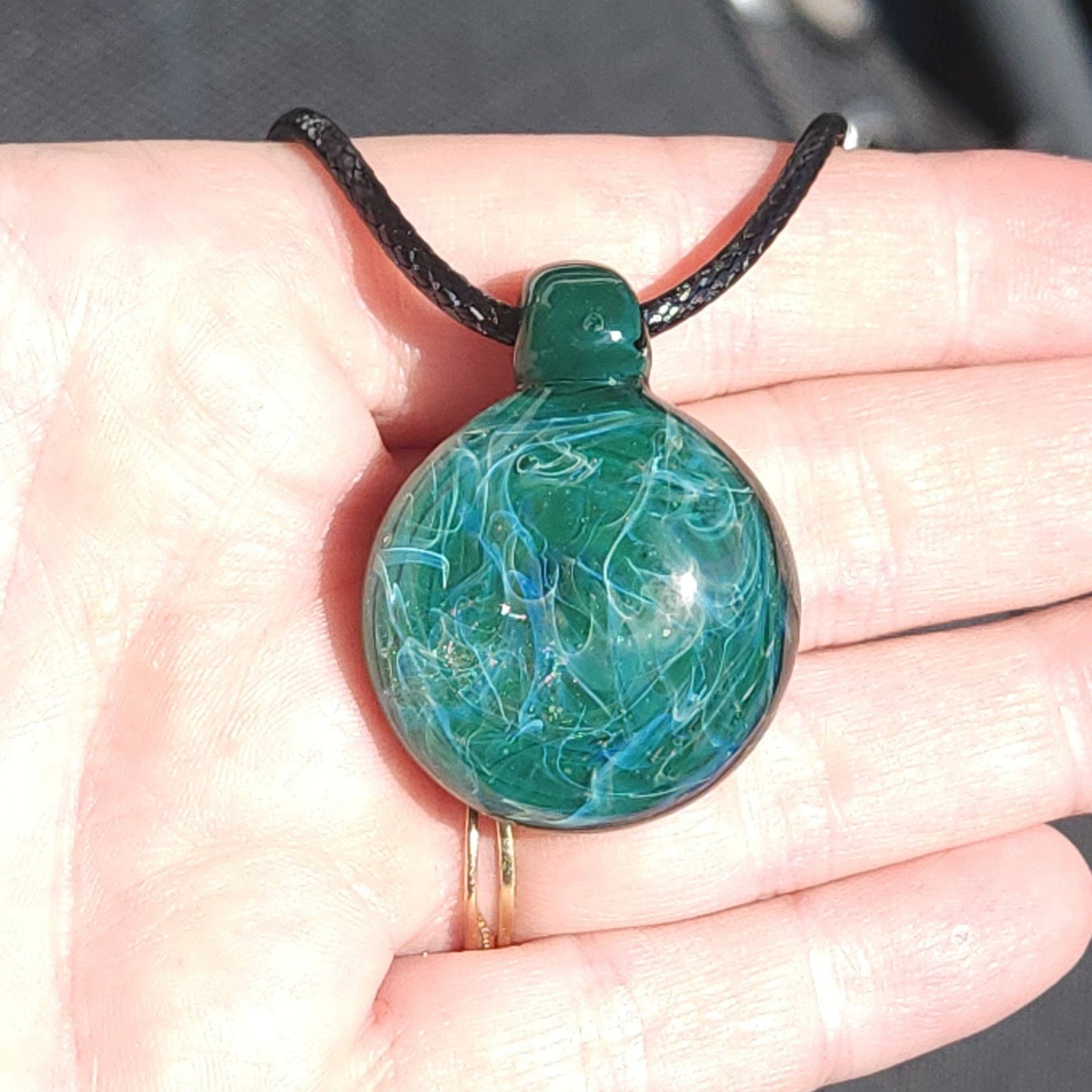 Blown glass ocean turquoise pendant necklace DragonFireGlass