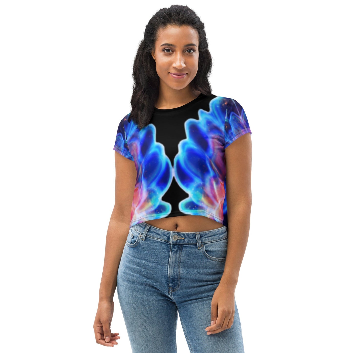 Crop Tee - Indigo Fusion; Beautiful Shirt with Artistic Glass Design DragonFireGlass