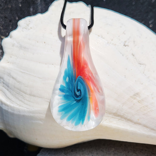 Glass pendant - The Dance of Water and Fire - statement necklace. DragonFireGlass