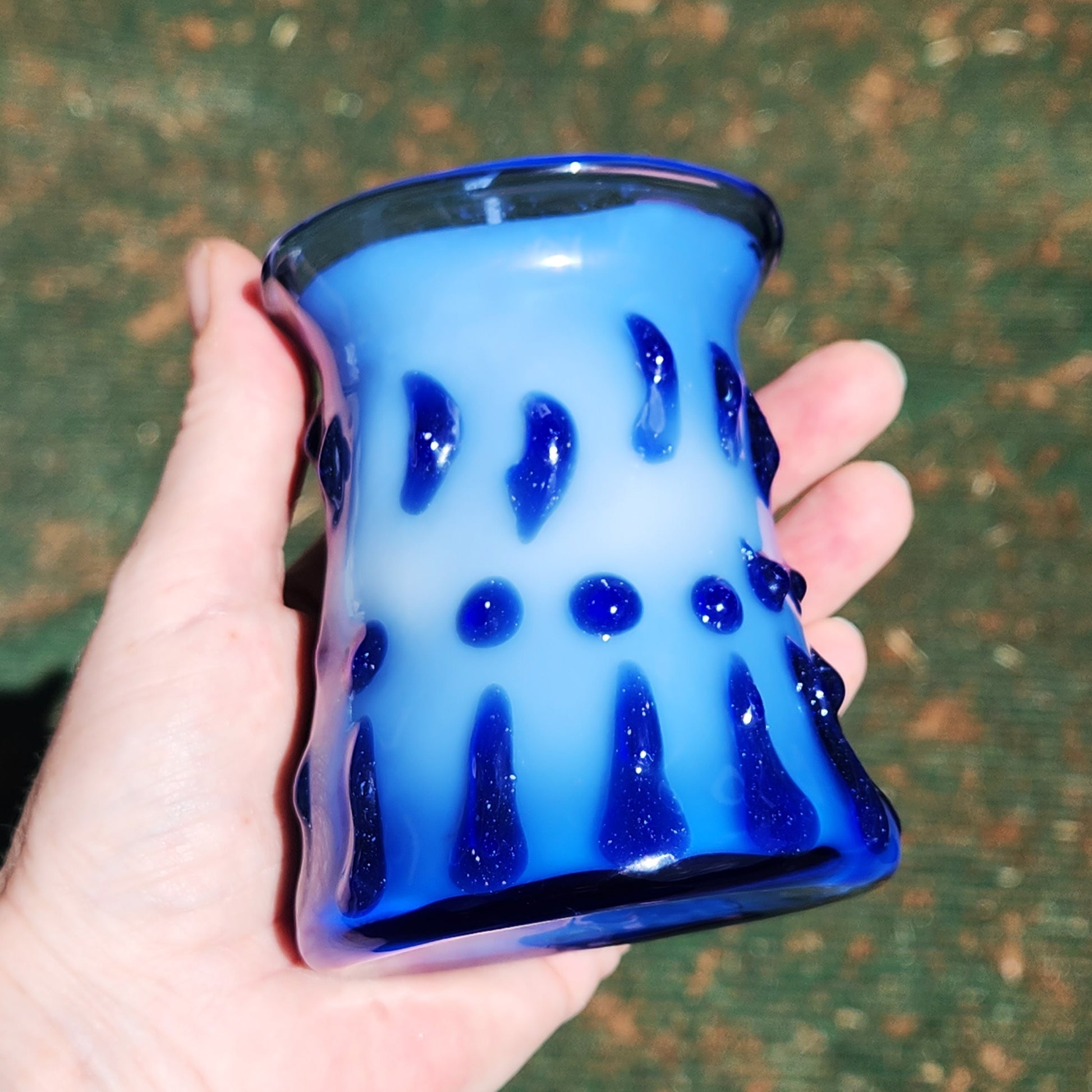 Handcrafted Blue Blown Borosilicate Glass Candle Holder with Soy Wax Candle DragonFireGlass