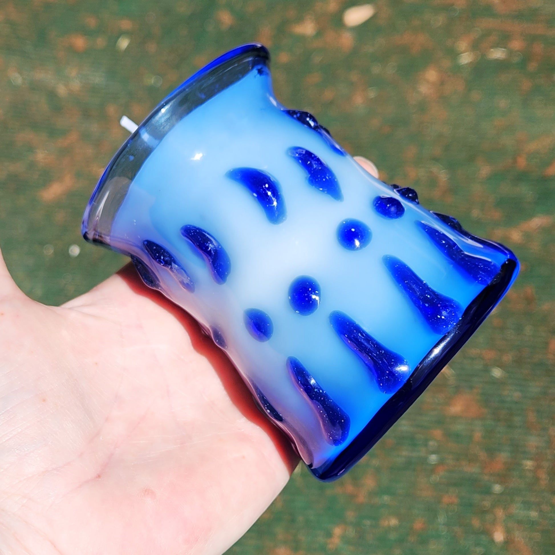 Handcrafted Blue Blown Borosilicate Glass Candle Holder with Soy Wax Candle DragonFireGlass