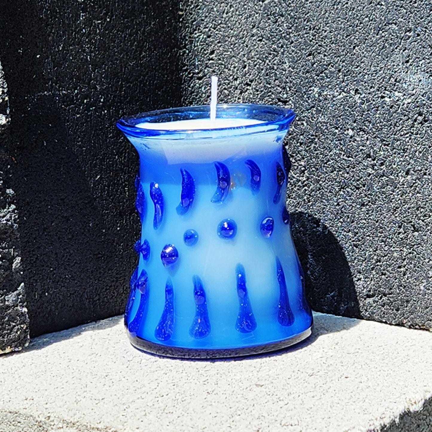 Handcrafted Blue Blown Borosilicate Glass Candle Holder with Soy Wax Candle DragonFireGlass