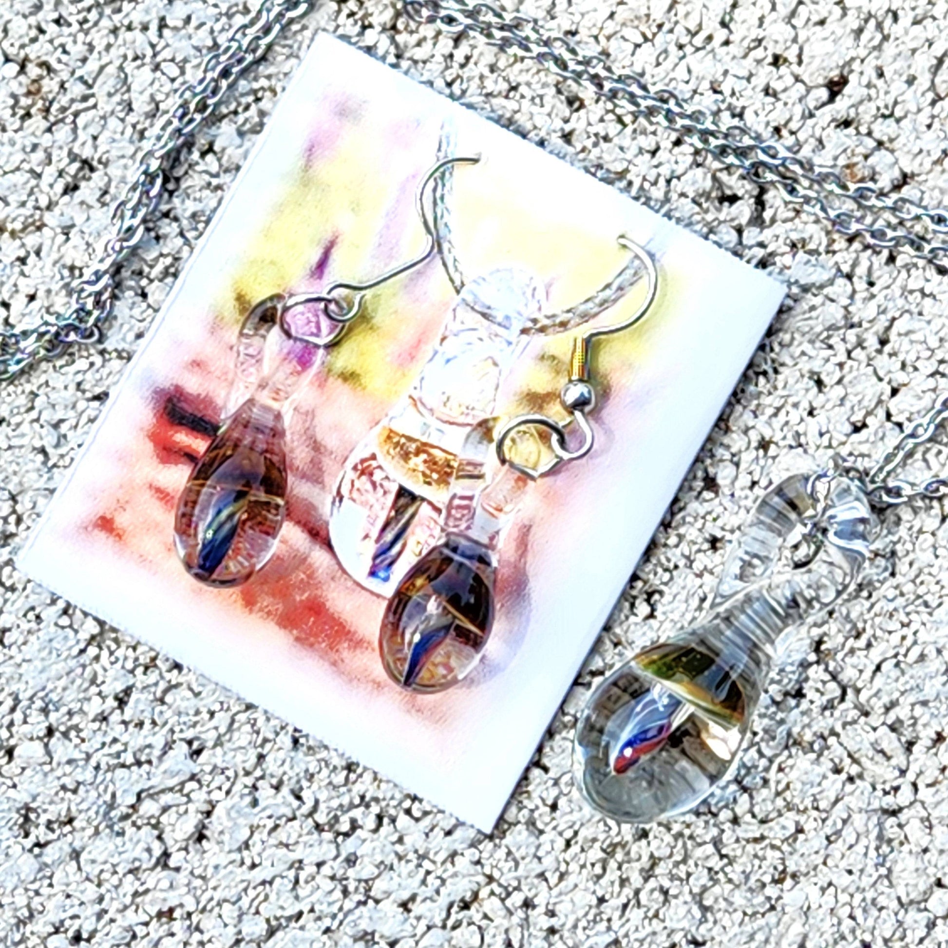 Handmade Glass Mushroom Jewelry Set DragonFireGlass