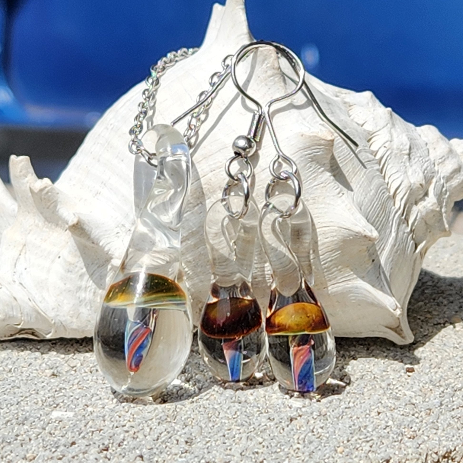 Handmade Glass Mushroom Jewelry Set DragonFireGlass