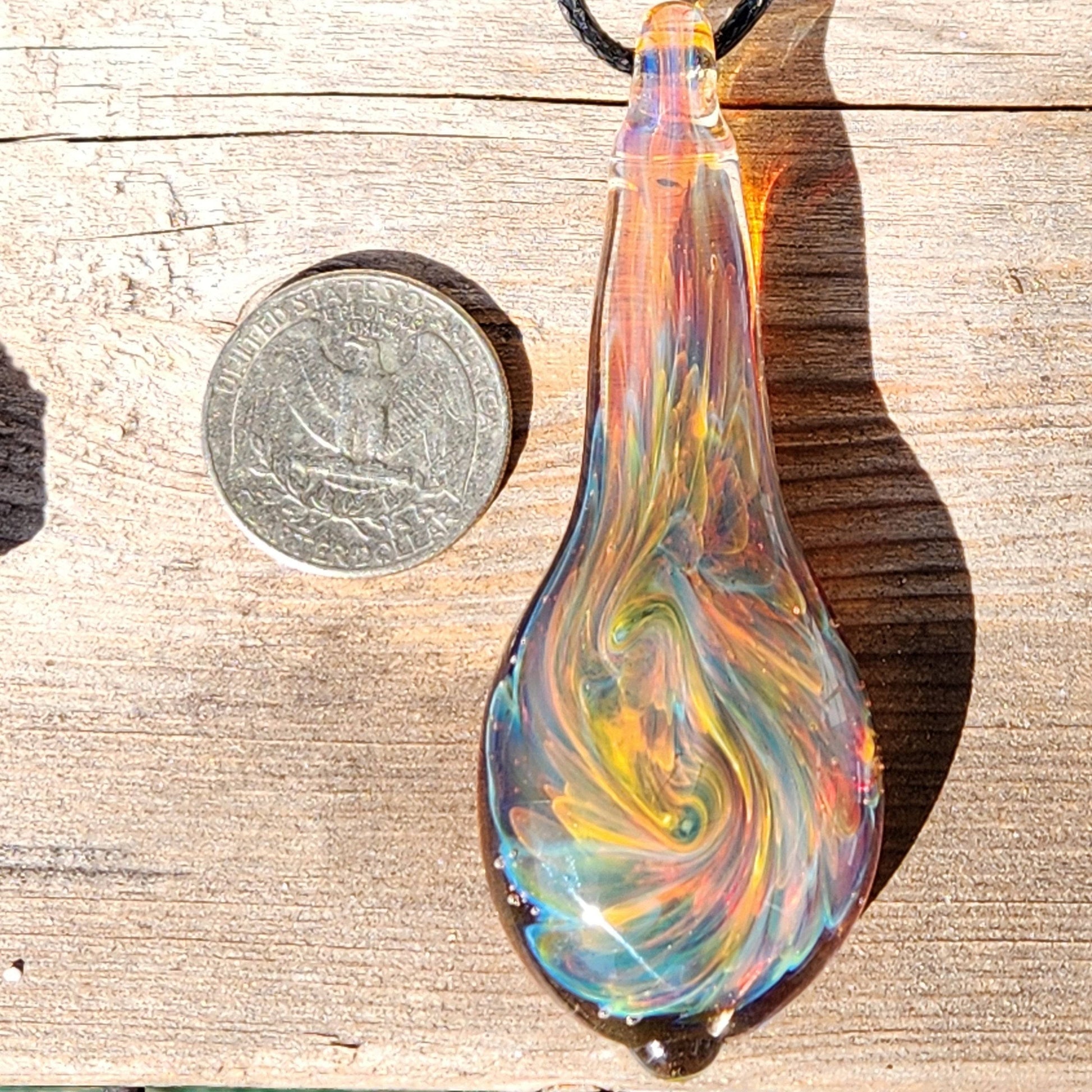 Handmade Heady Glass Tear Drop Pendant Necklace DragonFireGlass