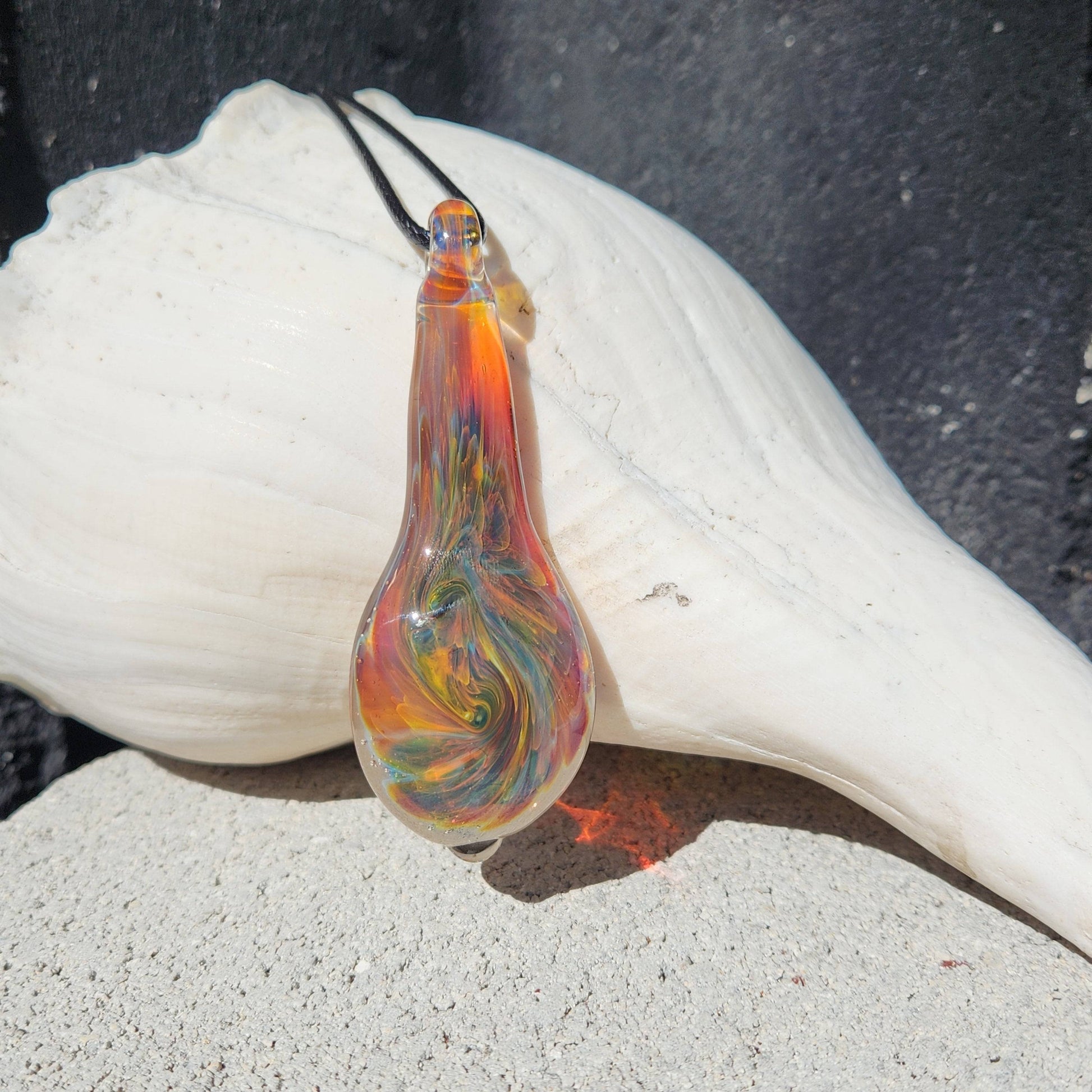 Handmade Heady Glass Tear Drop Pendant Necklace DragonFireGlass