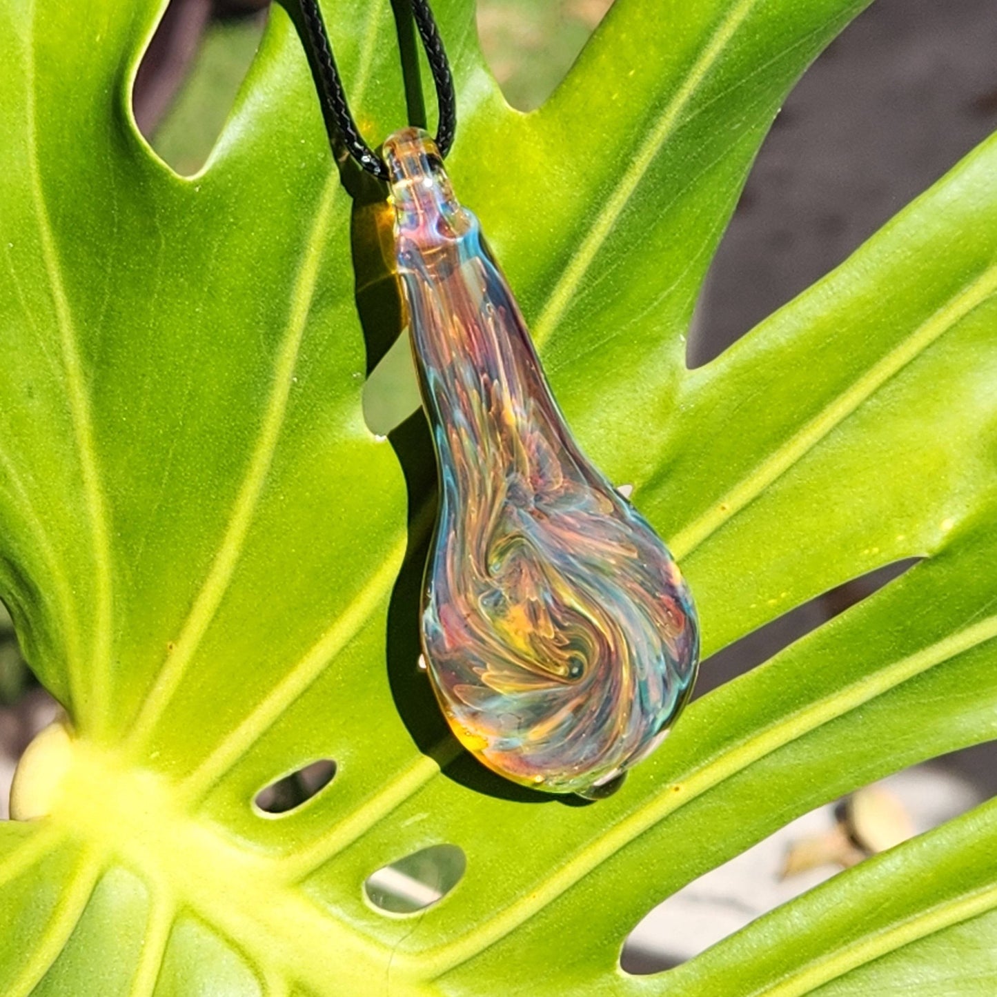 Handmade Heady Glass Tear Drop Pendant Necklace DragonFireGlass