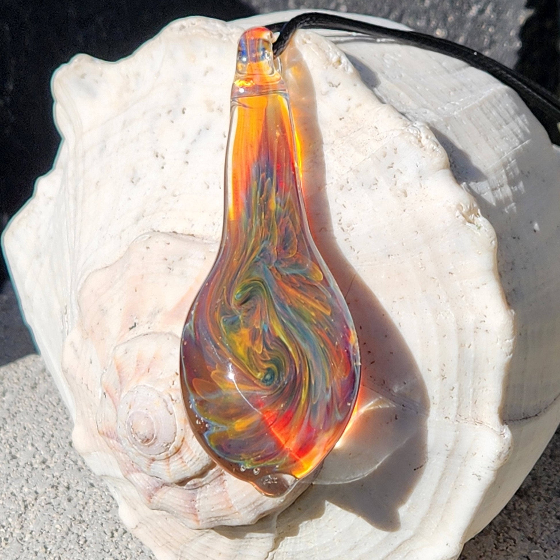 Handmade Heady Glass Tear Drop Pendant Necklace DragonFireGlass