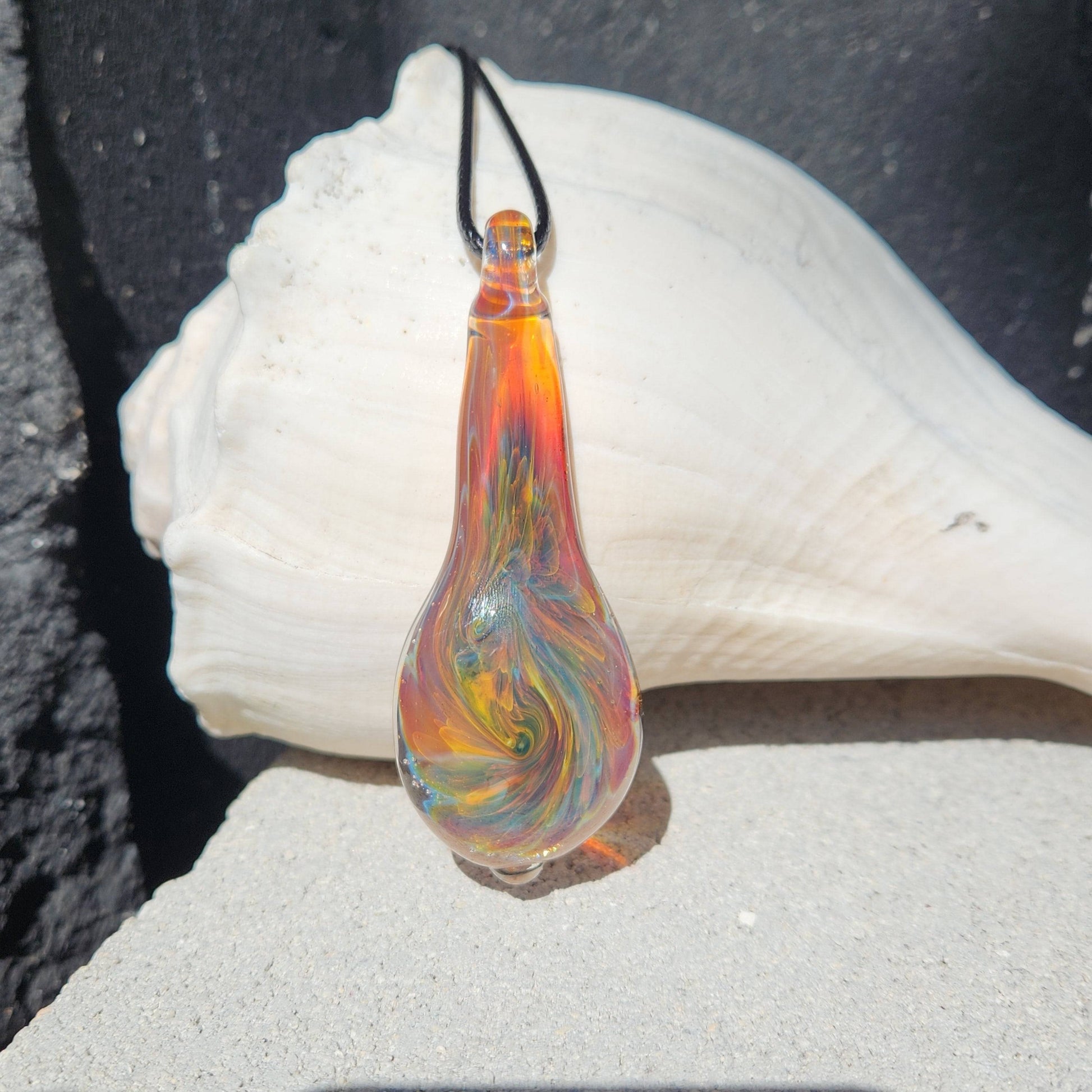 Handmade Heady Glass Tear Drop Pendant Necklace DragonFireGlass