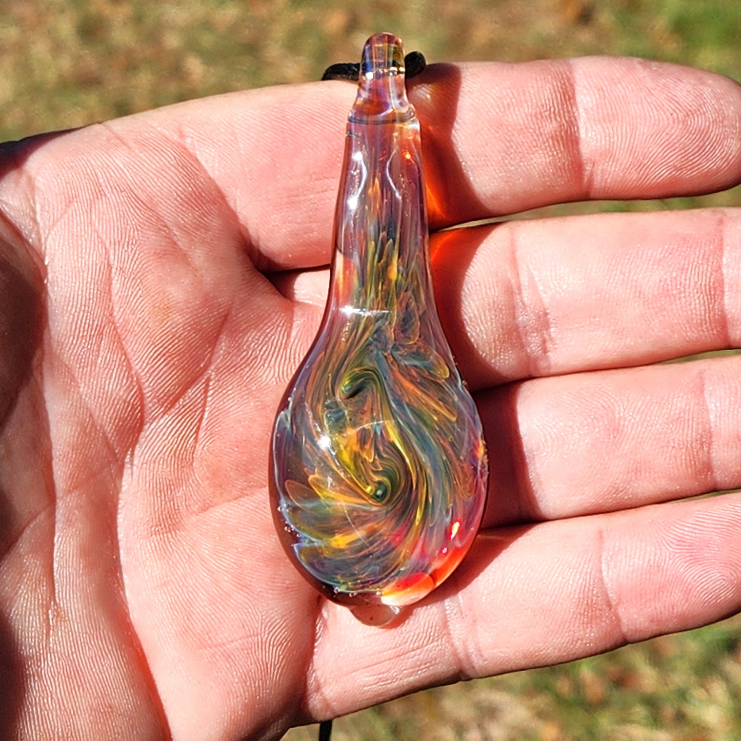 Handmade Heady Glass Tear Drop Pendant Necklace DragonFireGlass