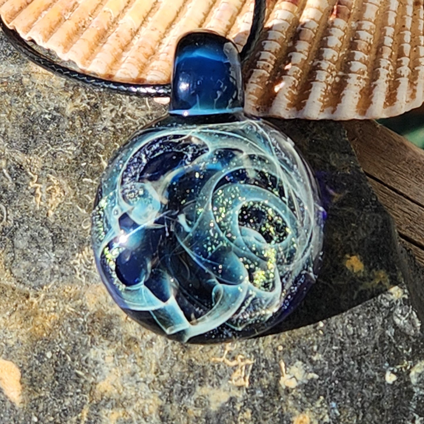 Heady Glass Pendant Necklace, Trippy Handmade Dichroic Glass Pendant DragonFireGlass