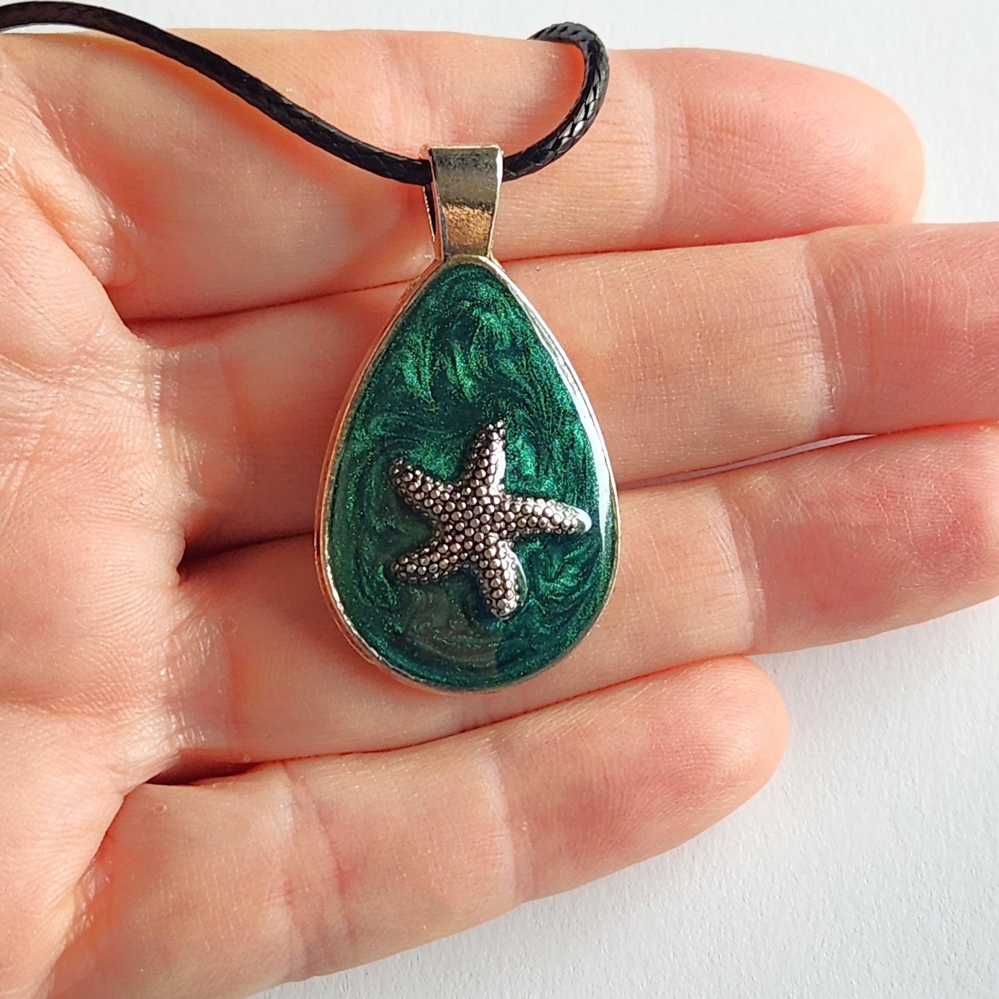 Ocean Charm Resin Pendant with Starfish DragonFireGlass