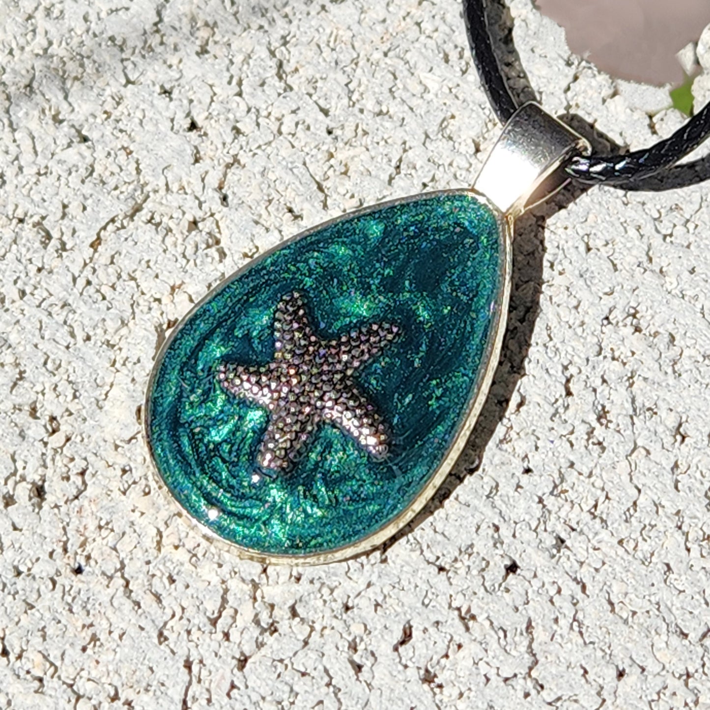 Ocean Charm Resin Pendant with Starfish DragonFireGlass