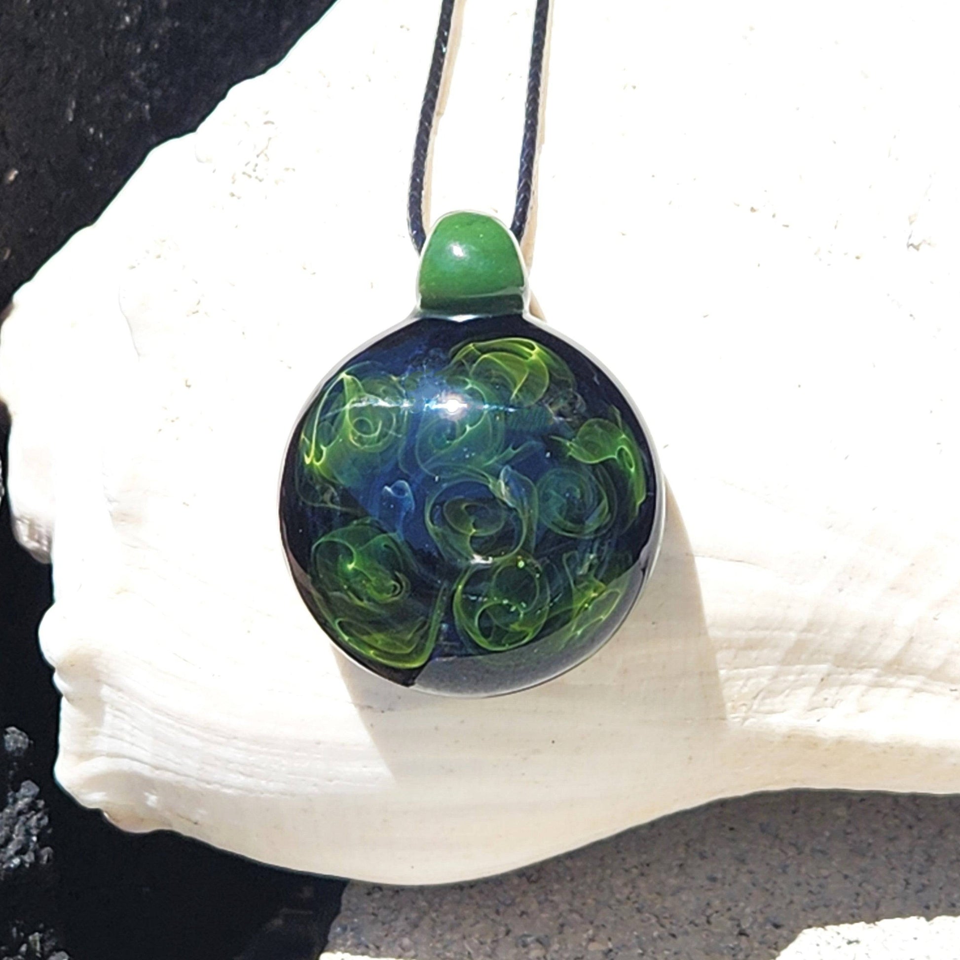 Ocean heady glass pendant necklace DragonFireGlass