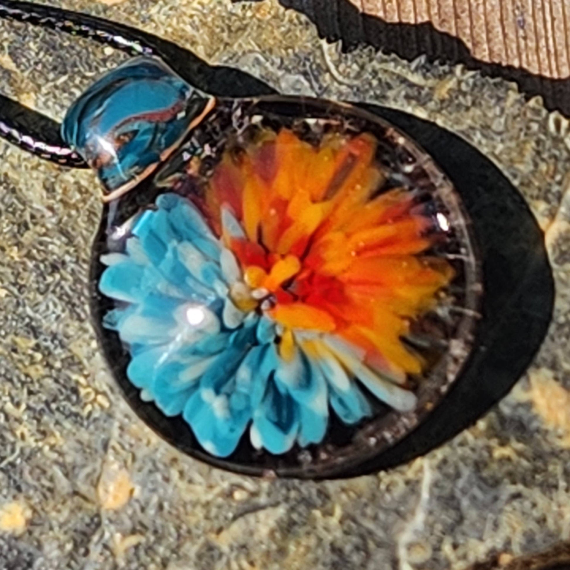 Sunset Swirl Blown Glass Pendant - Side by Side Sunset Reflection DragonFireGlass