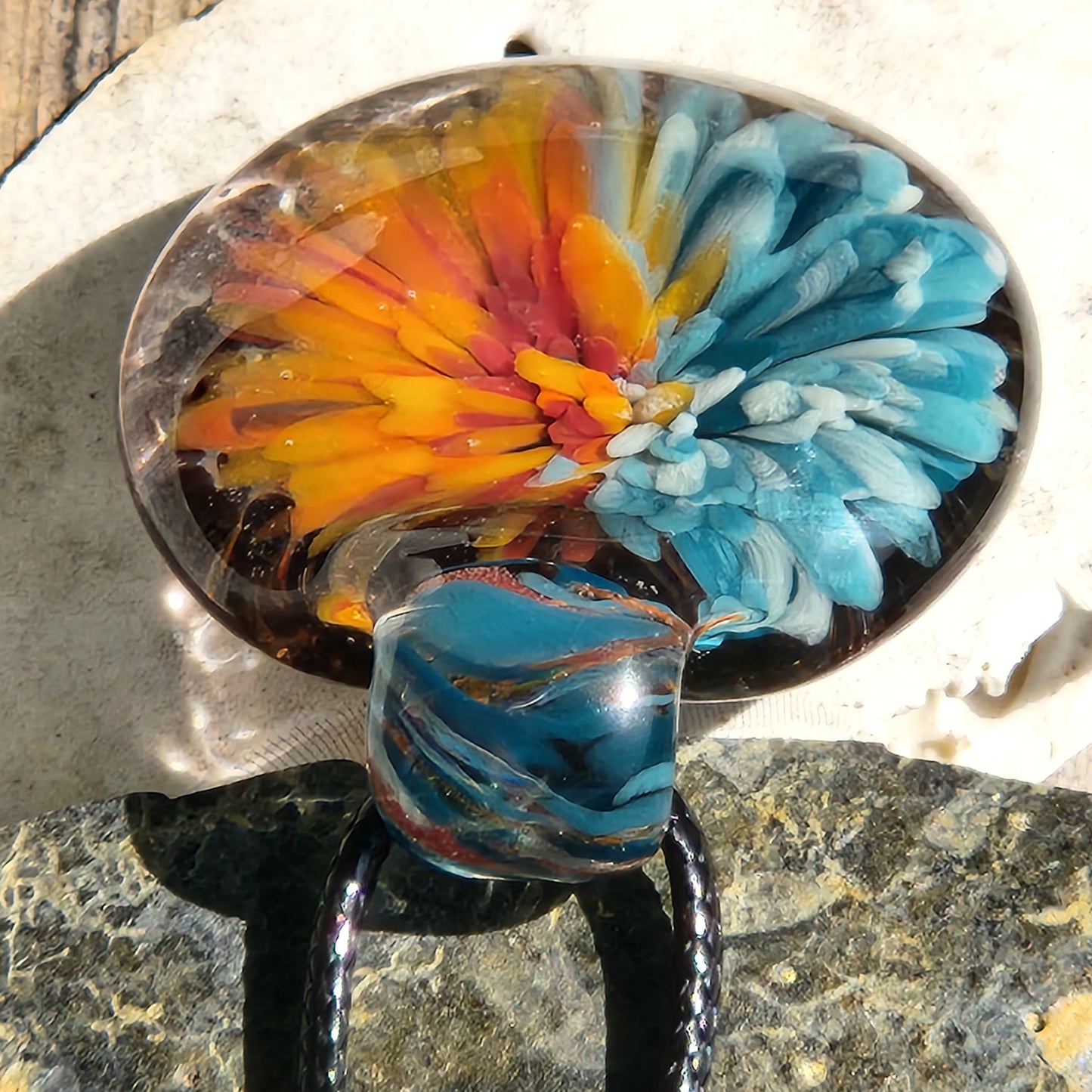 Sunset Swirl Blown Glass Pendant - Side by Side Sunset Reflection DragonFireGlass