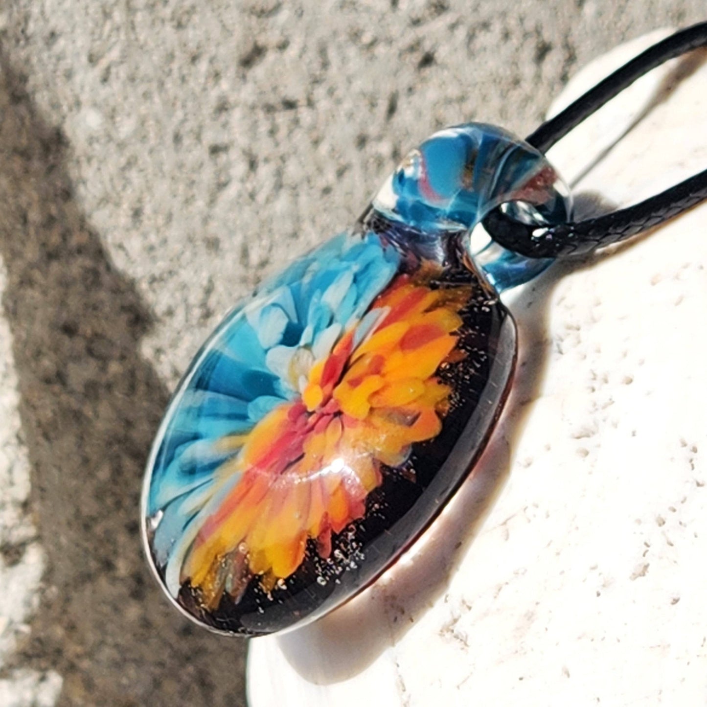 Sunset Swirl Blown Glass Pendant - Side by Side Sunset Reflection DragonFireGlass