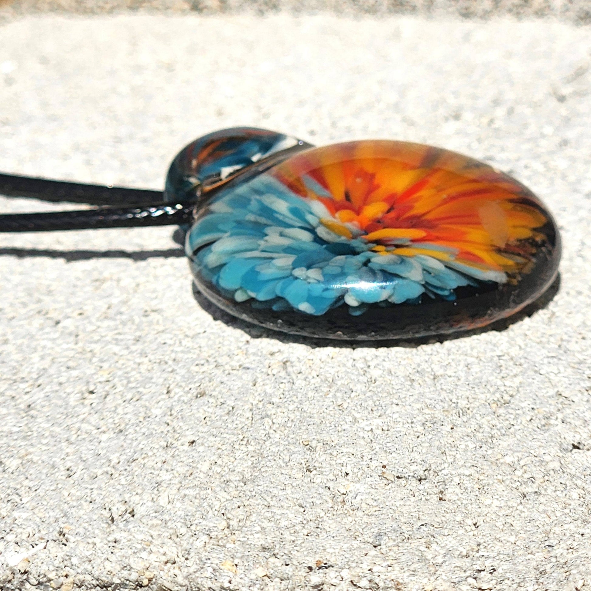 Sunset Swirl Blown Glass Pendant - Side by Side Sunset Reflection DragonFireGlass