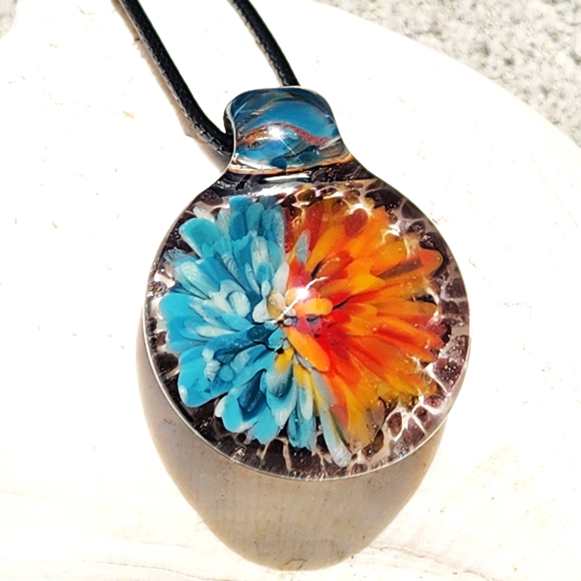 Sunset Swirl Blown Glass Pendant - Side by Side Sunset Reflection DragonFireGlass