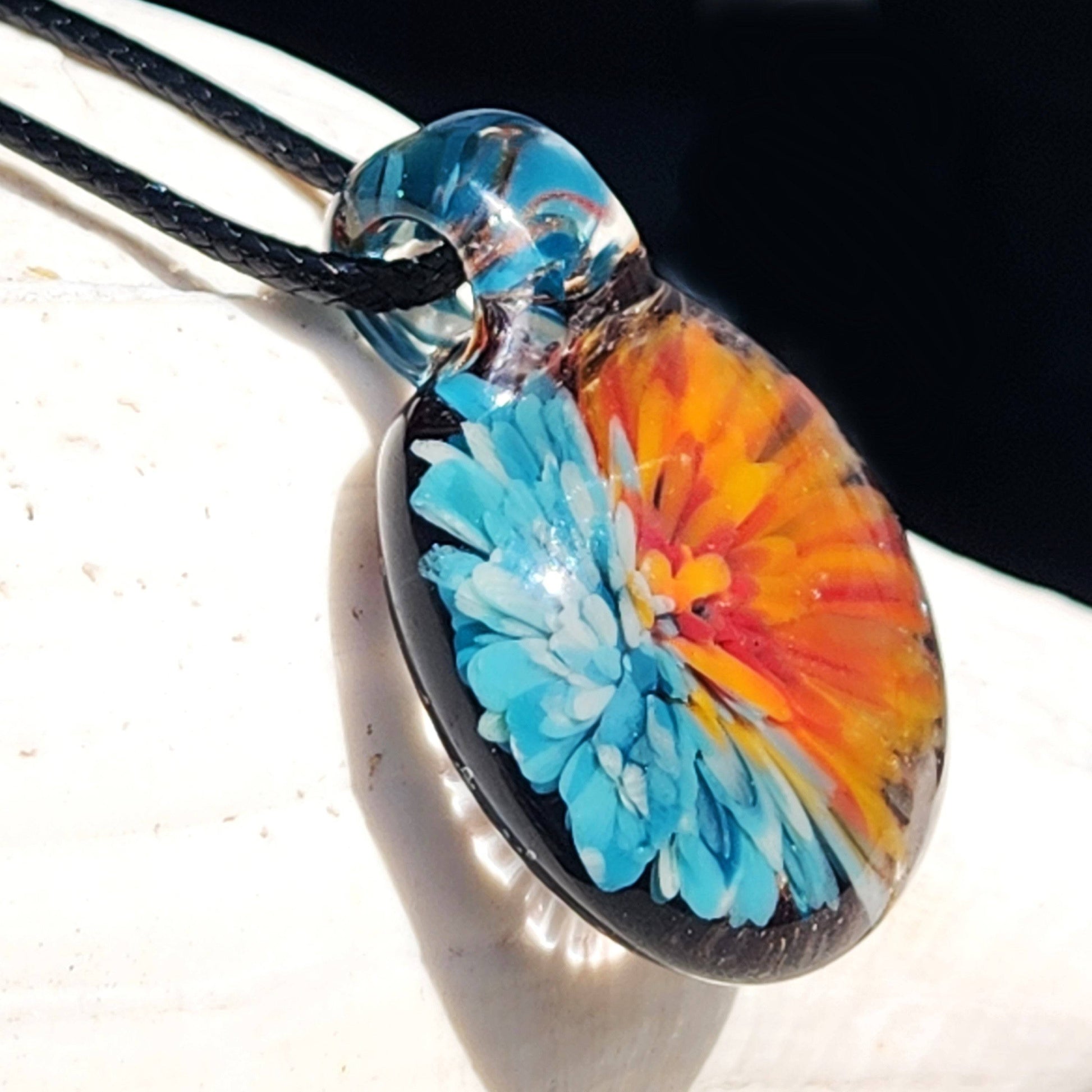 Sunset Swirl Blown Glass Pendant - Side by Side Sunset Reflection DragonFireGlass