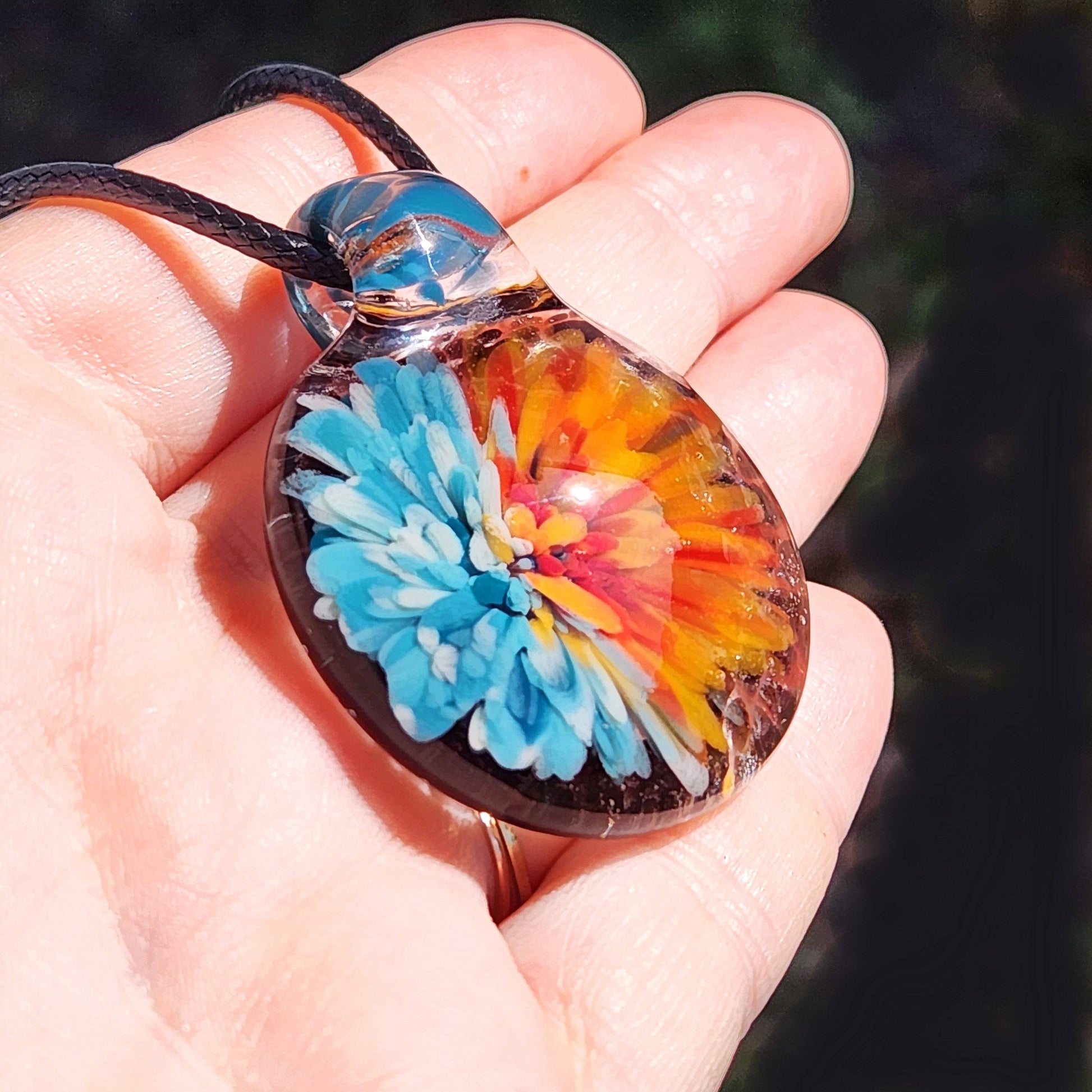 Sunset Swirl Blown Glass Pendant - Side by Side Sunset Reflection DragonFireGlass