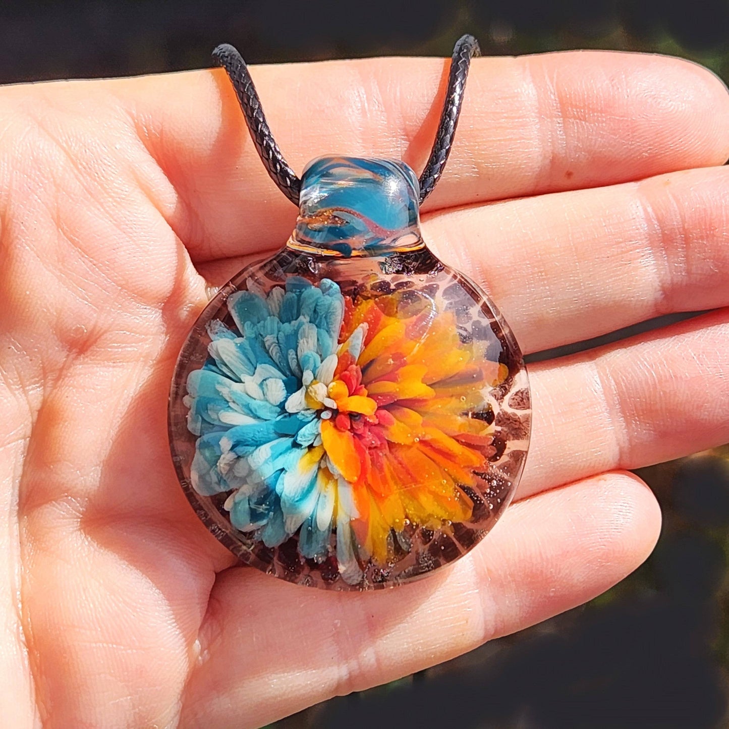 Sunset Swirl Blown Glass Pendant - Side by Side Sunset Reflection DragonFireGlass