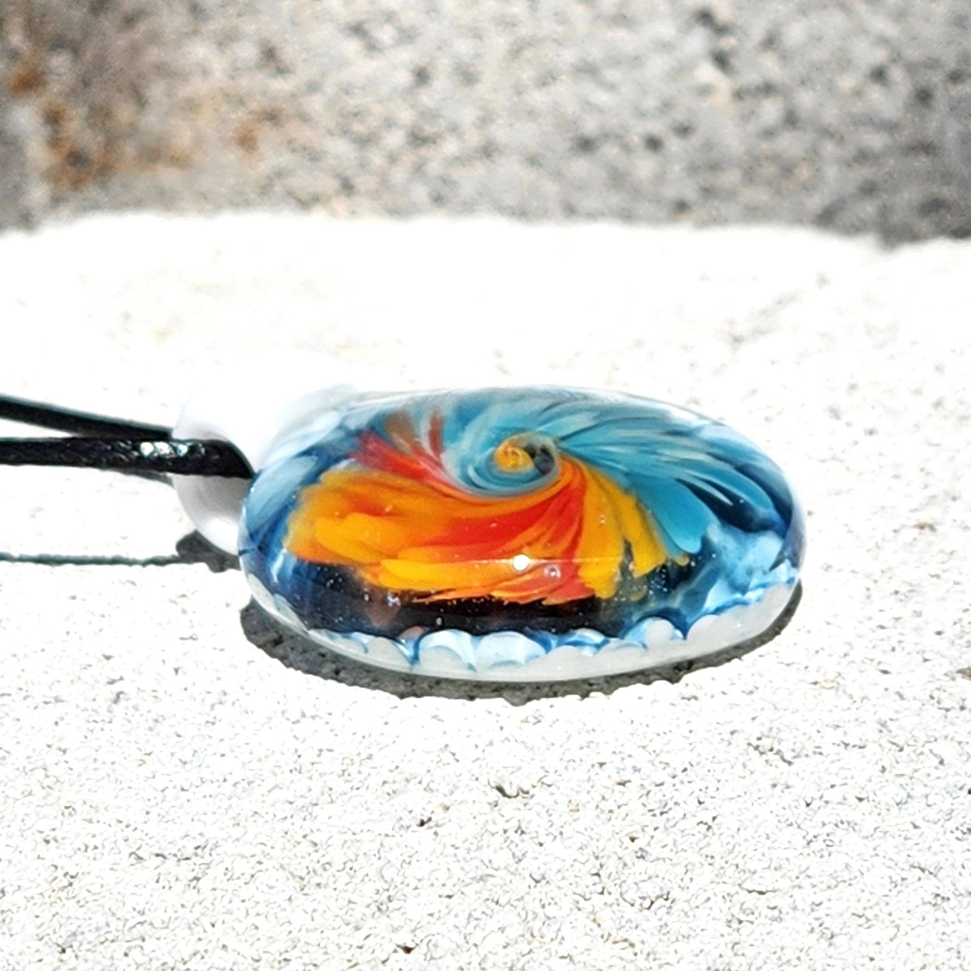 Sunset Swirl Blown Glass Pendant - Sunset Caught in Waves DragonFireGlass