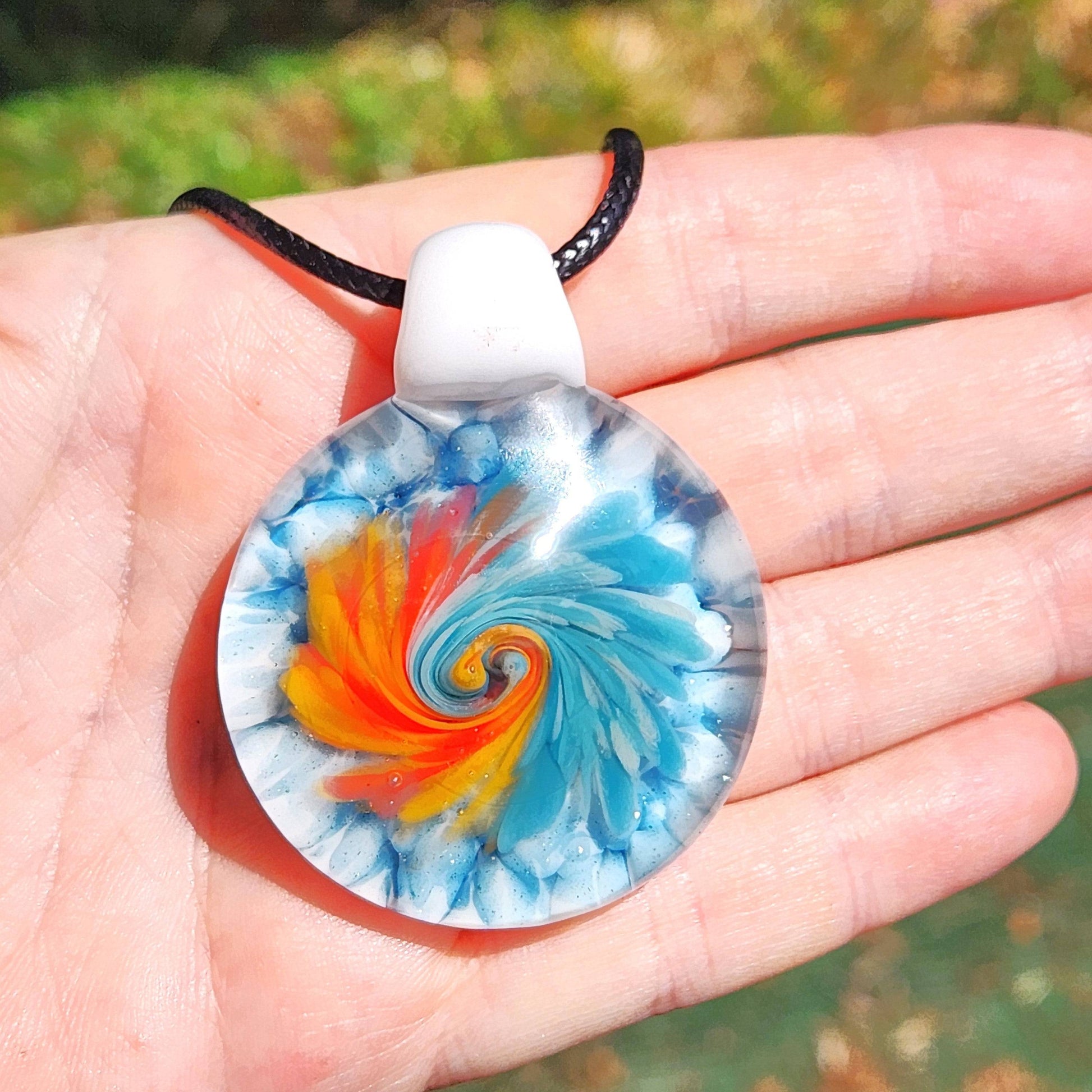 Sunset Swirl Blown Glass Pendant - Sunset Caught in Waves DragonFireGlass