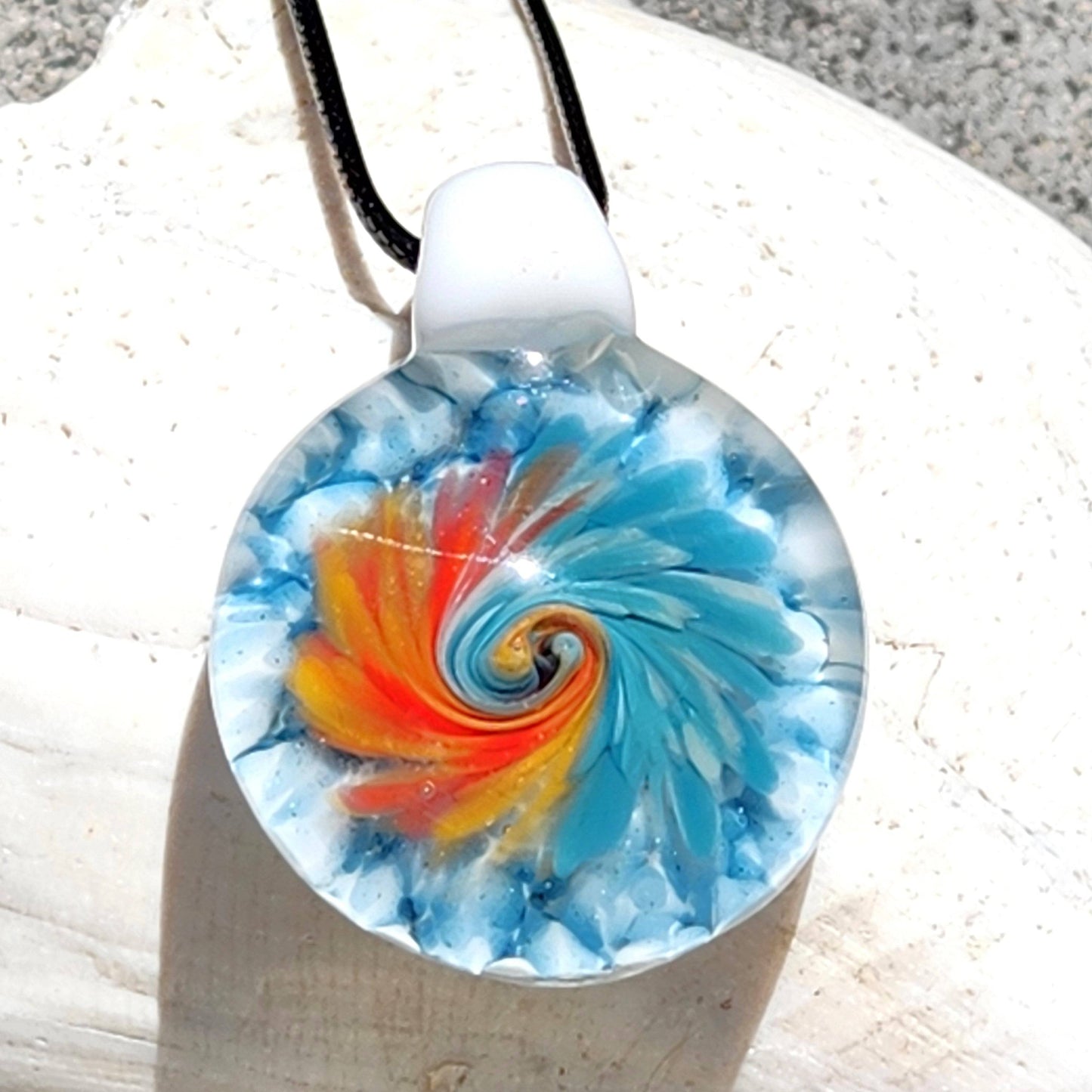 Sunset Swirl Blown Glass Pendant - Sunset Caught in Waves DragonFireGlass