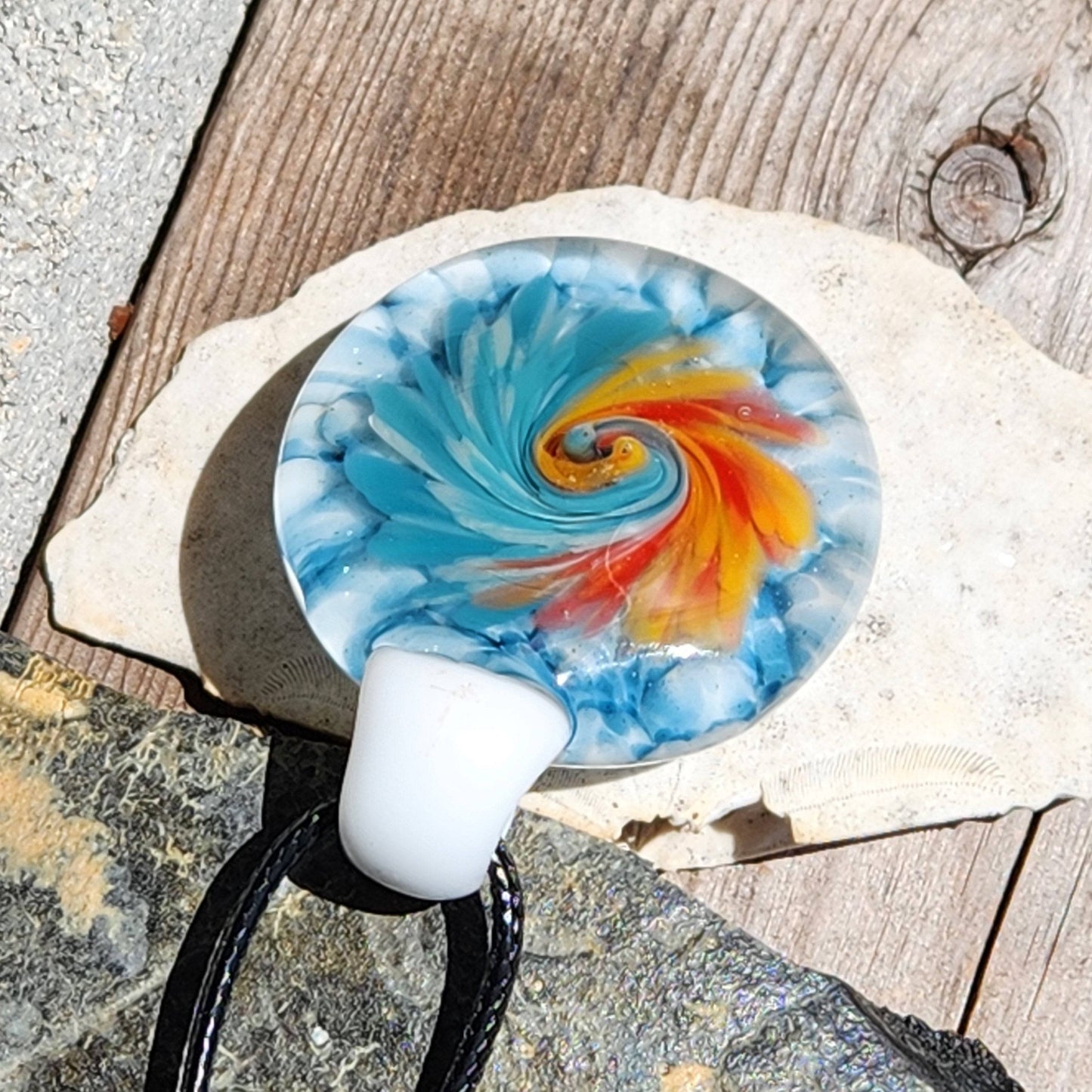 Sunset Swirl Blown Glass Pendant - Sunset Caught in Waves DragonFireGlass