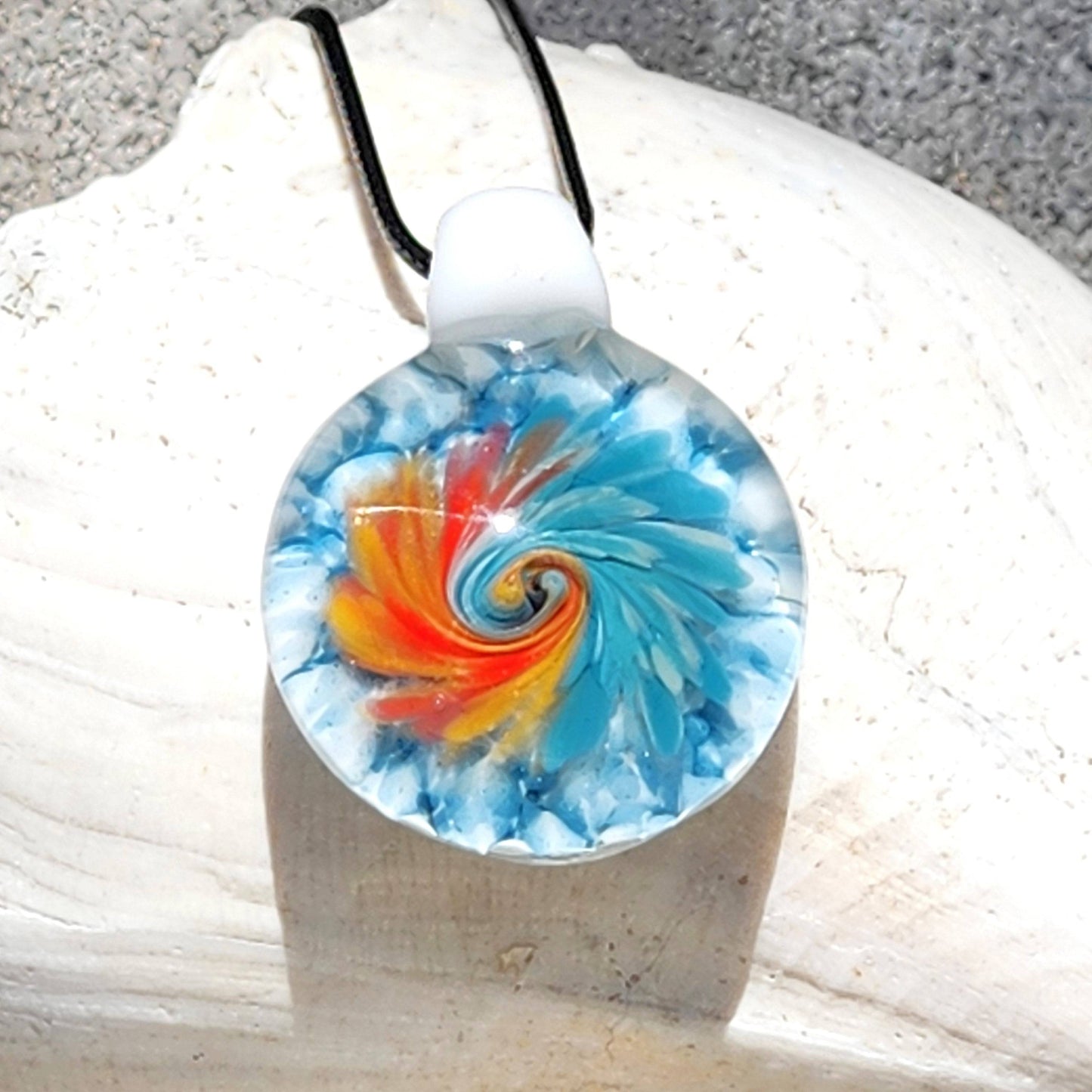 Sunset Swirl Blown Glass Pendant - Sunset Caught in Waves DragonFireGlass