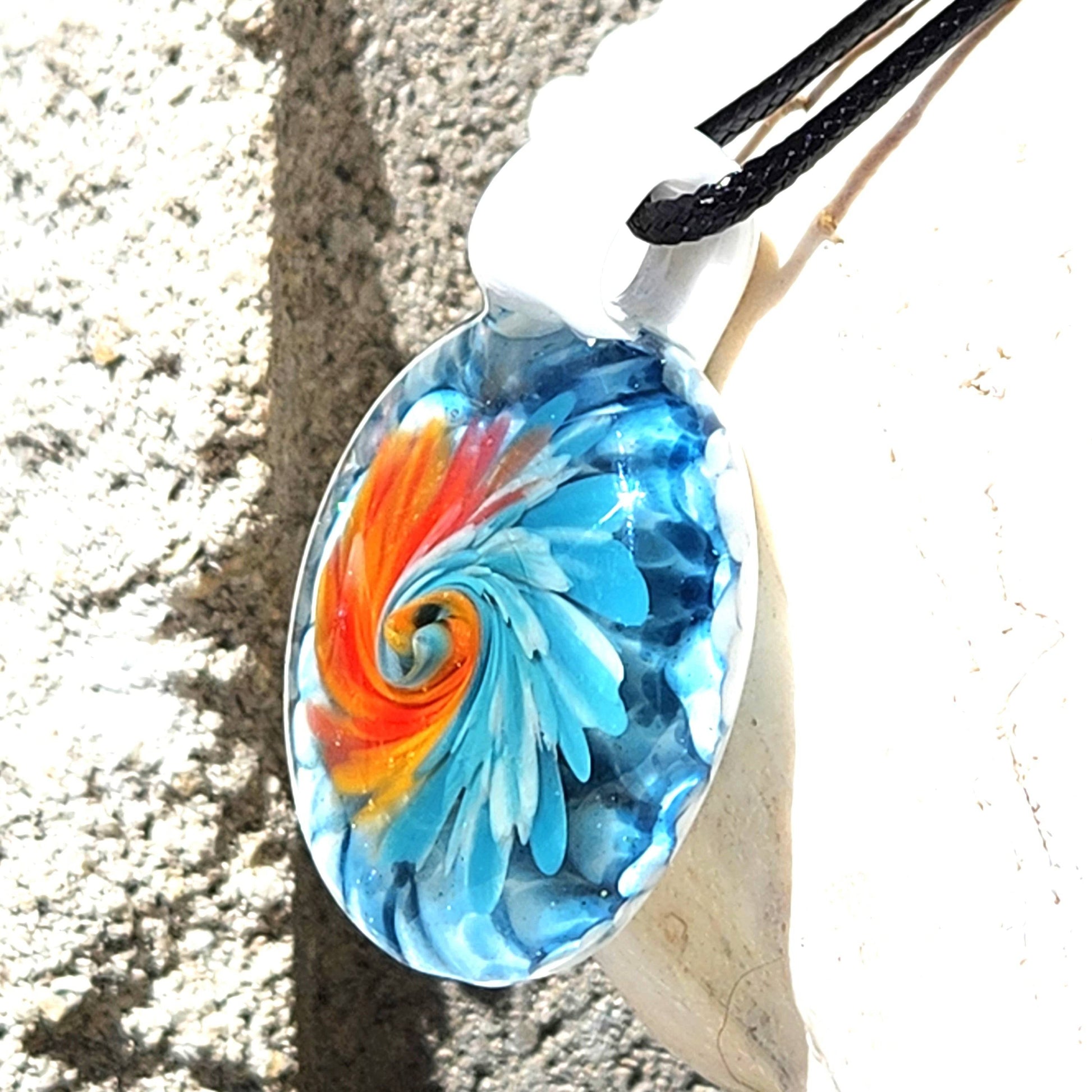 Sunset Swirl Blown Glass Pendant - Sunset Caught in Waves DragonFireGlass