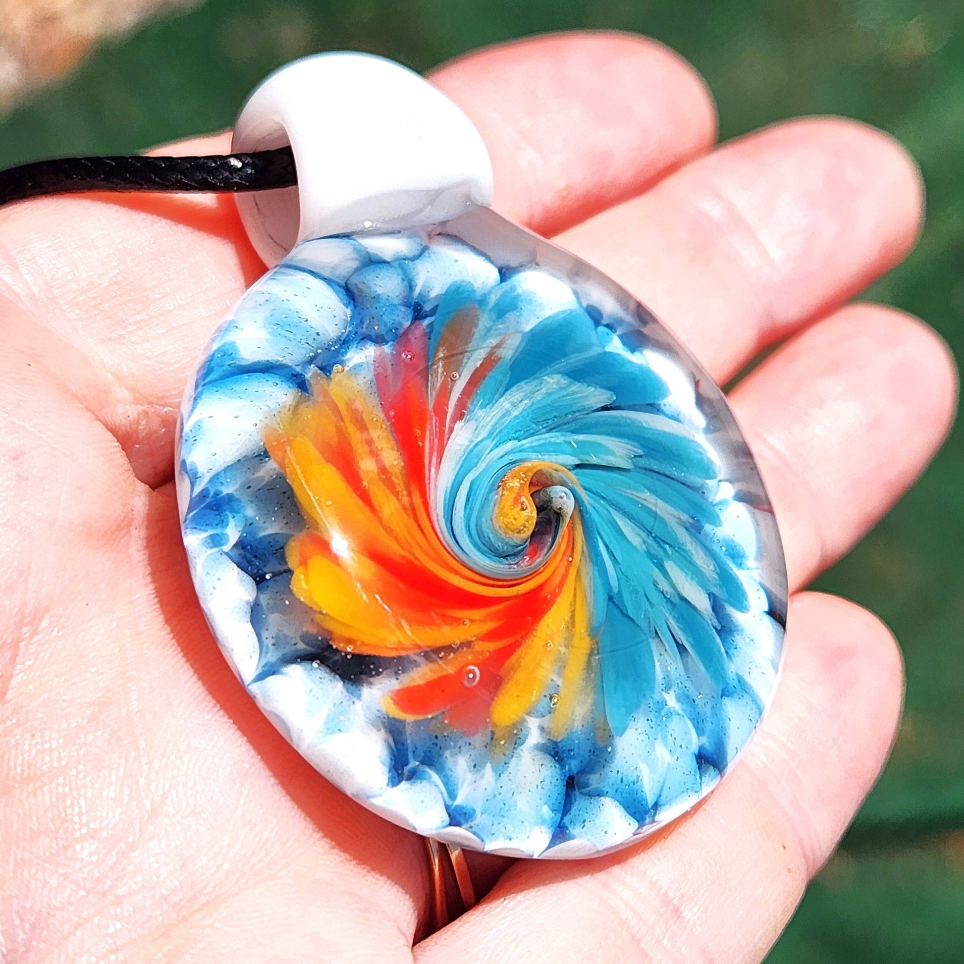 Sunset Swirl Blown Glass Pendant - Sunset Caught in Waves DragonFireGlass