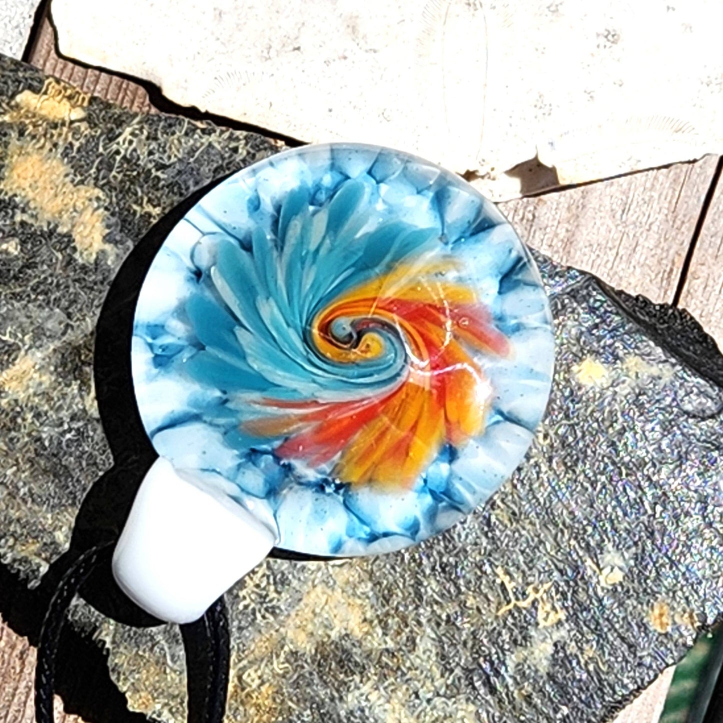 Sunset Swirl Blown Glass Pendant - Sunset Caught in Waves DragonFireGlass