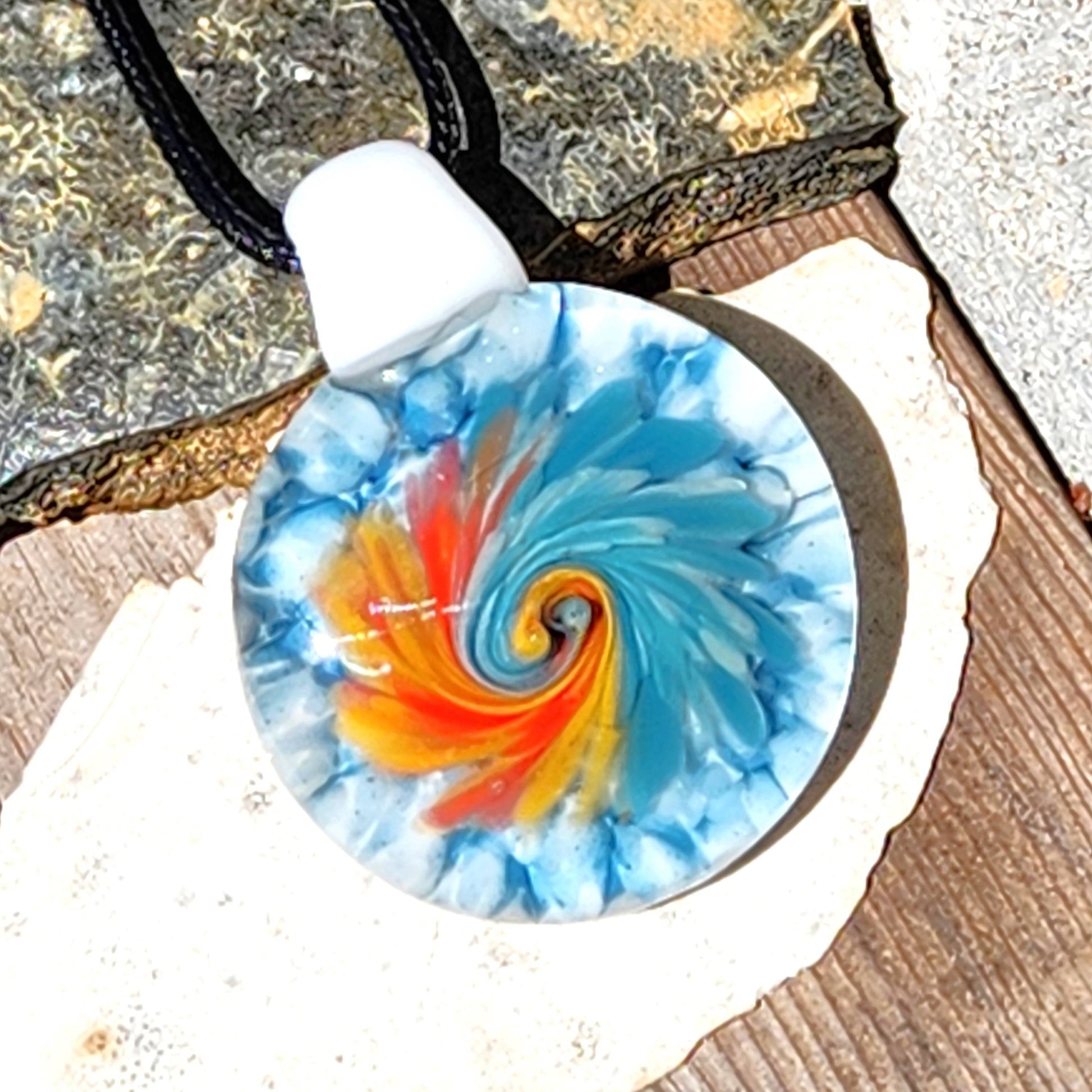 Sunset Swirl Blown Glass Pendant - Sunset Caught in Waves DragonFireGlass