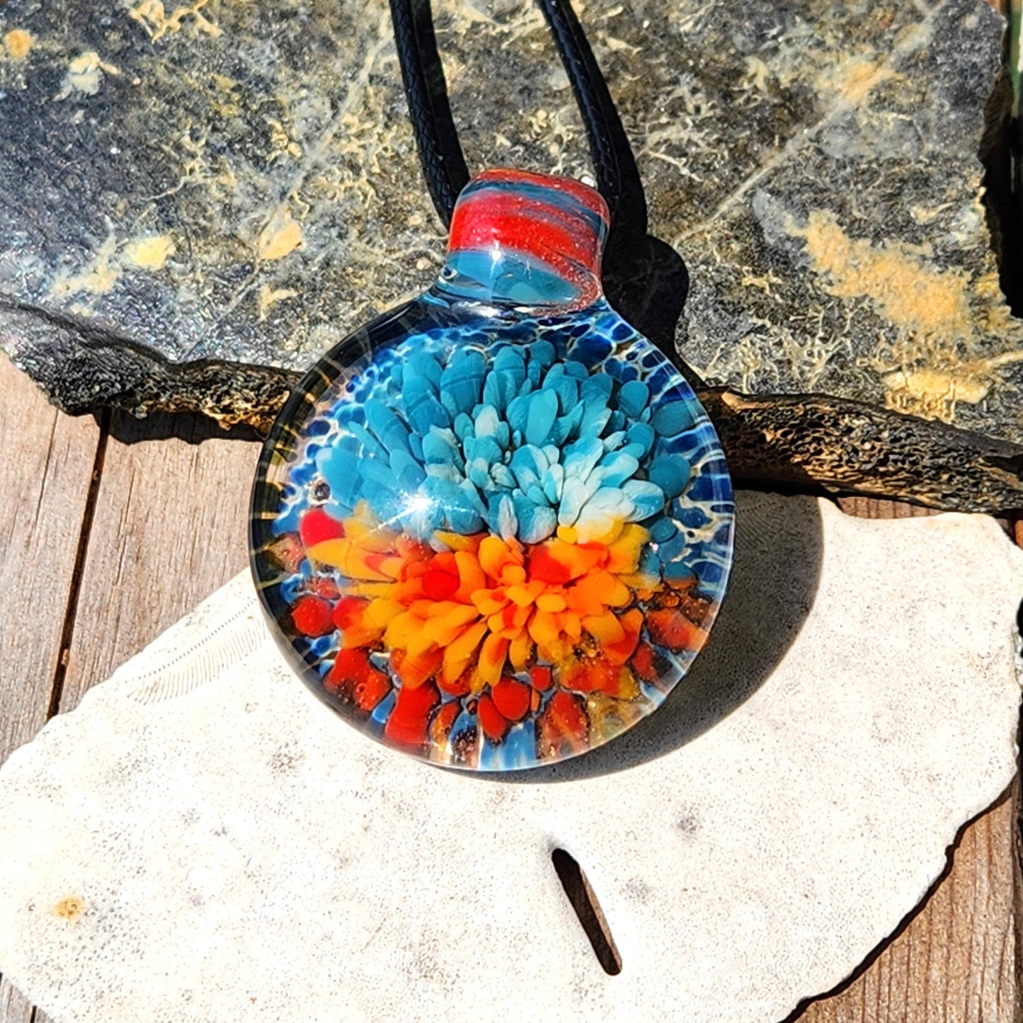 Sunset Swirl Blown Glass Pendant - Sunset Reflection in Water DragonFireGlass