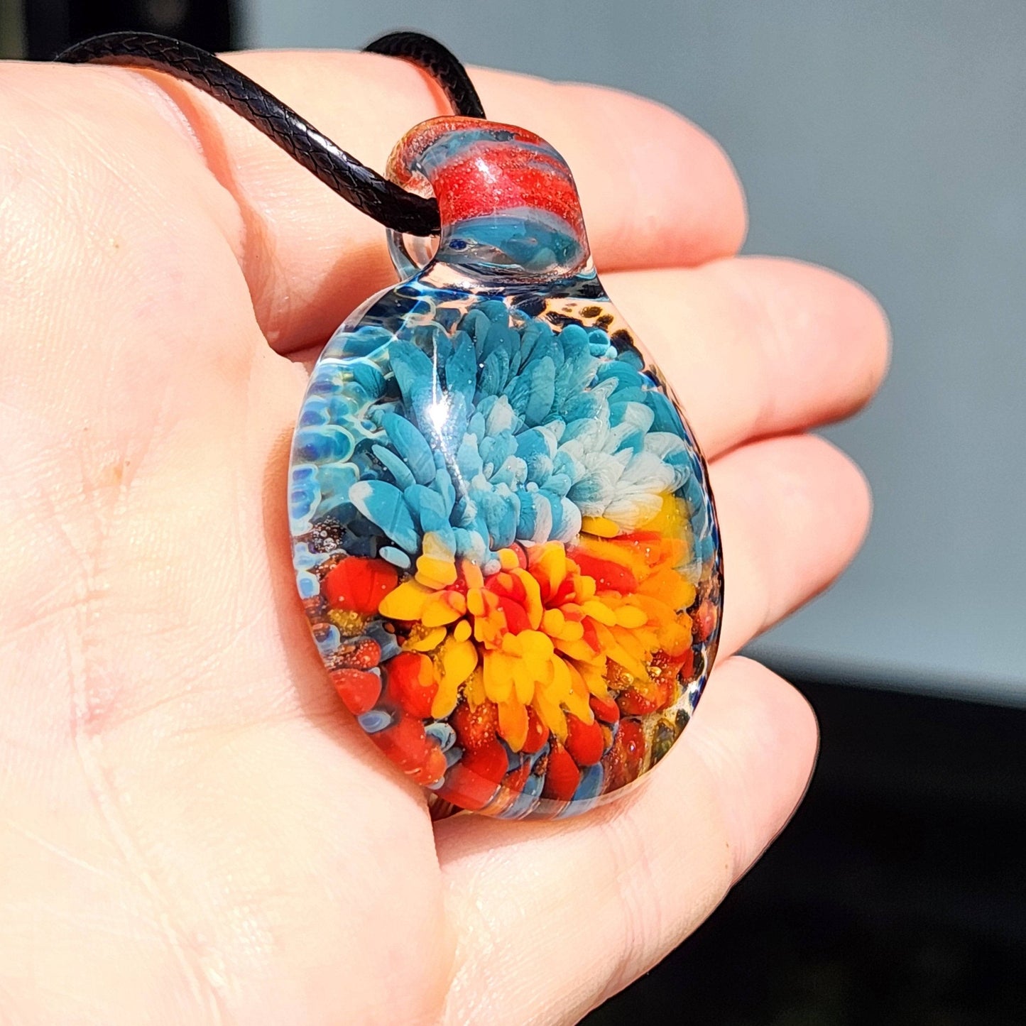 Sunset Swirl Blown Glass Pendant - Sunset Reflection in Water DragonFireGlass