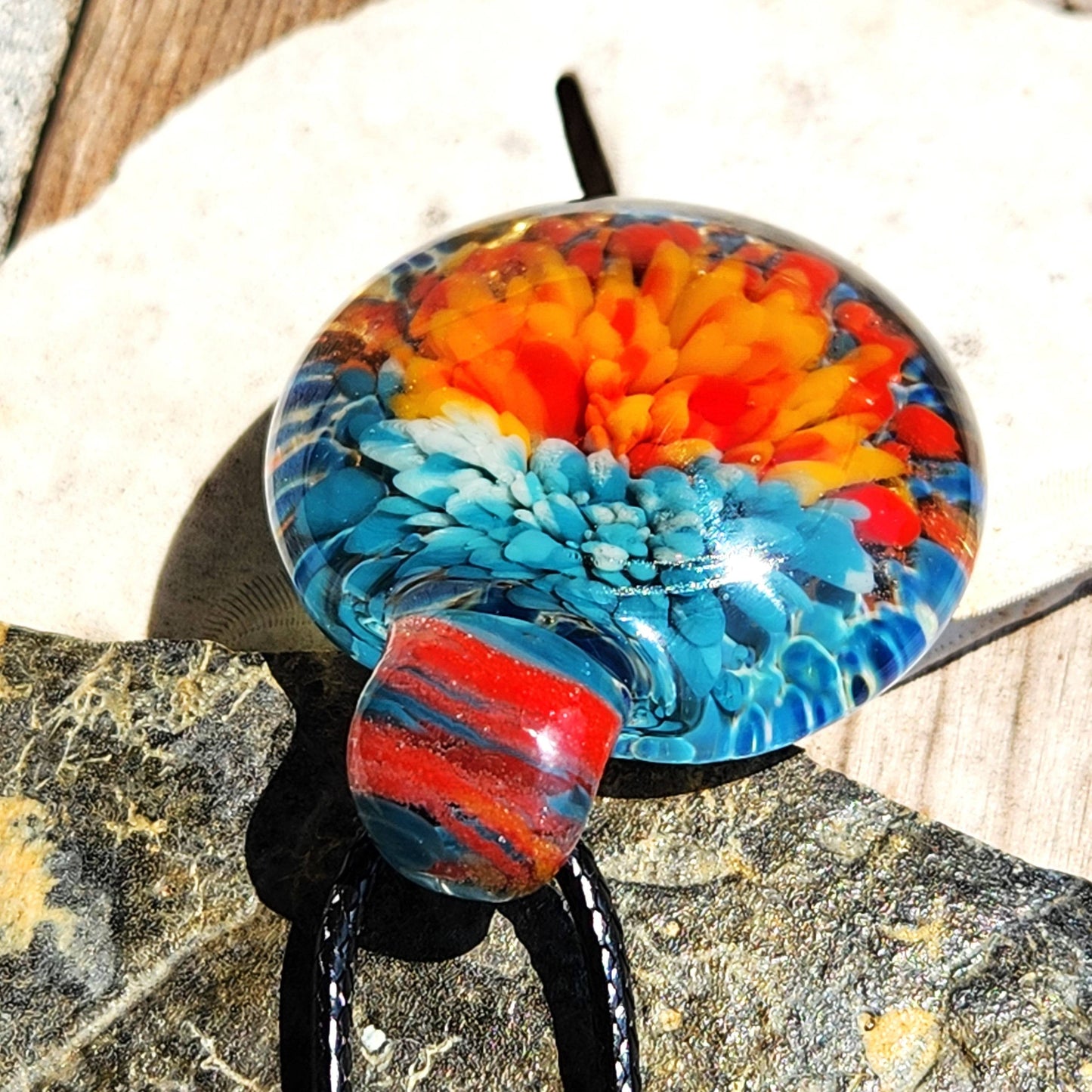 Sunset Swirl Blown Glass Pendant - Sunset Reflection in Water DragonFireGlass