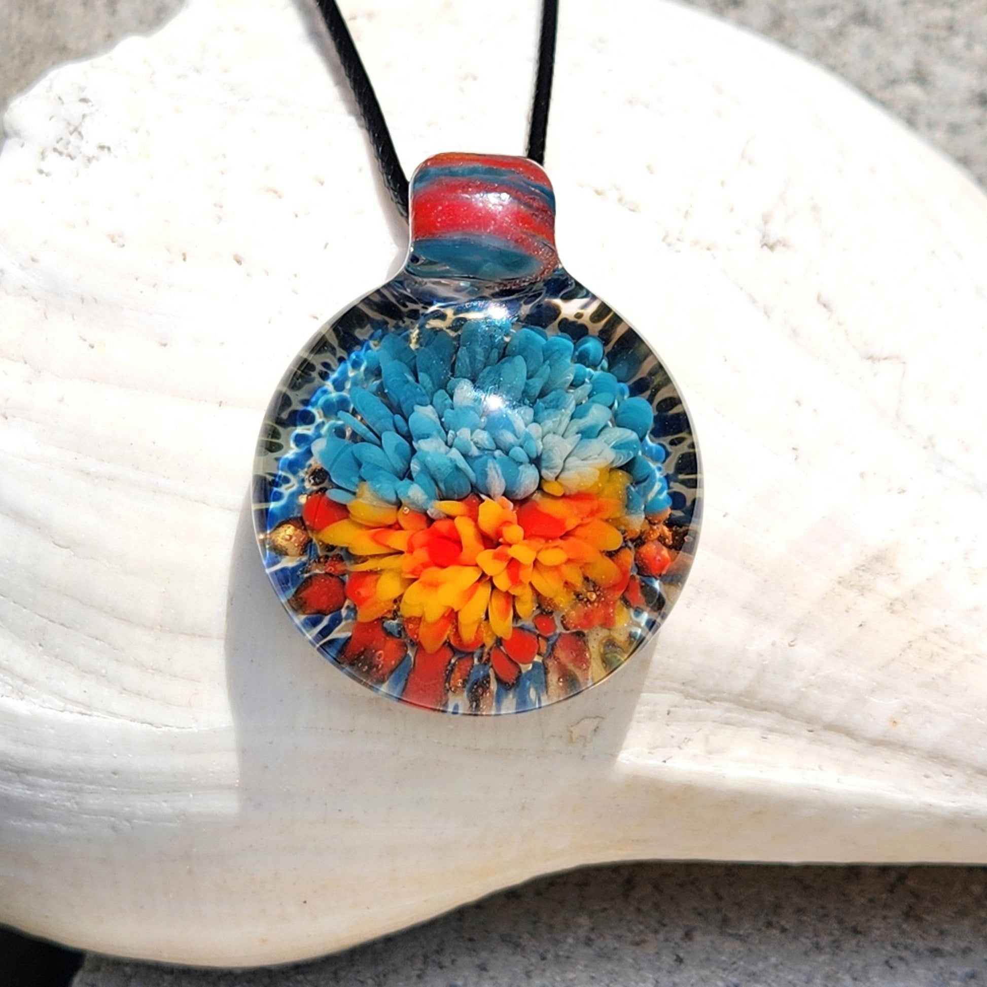 Sunset Swirl Blown Glass Pendant - Sunset Reflection in Water DragonFireGlass