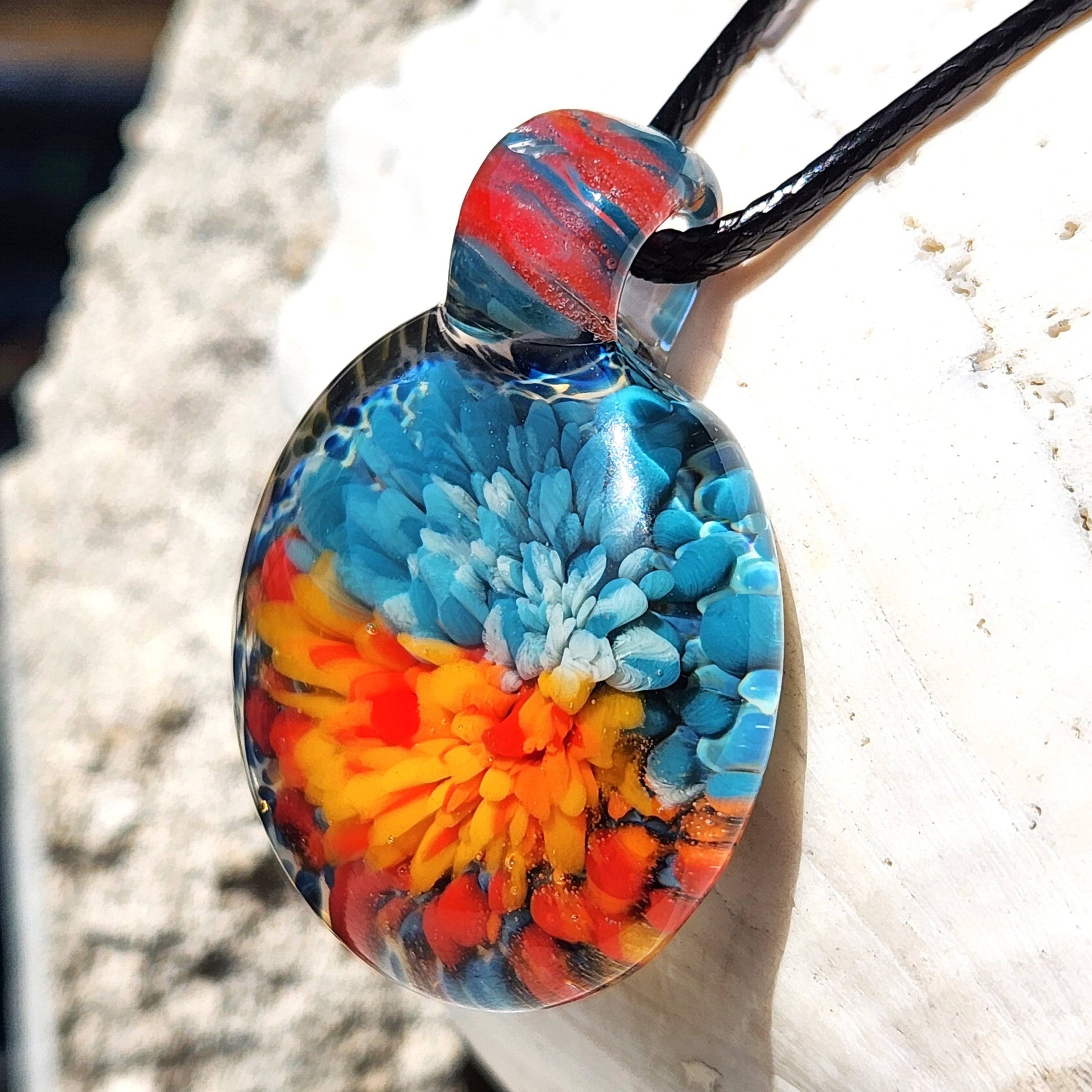 Sunset Swirl Blown Glass Pendant - Sunset Reflection in Water DragonFireGlass