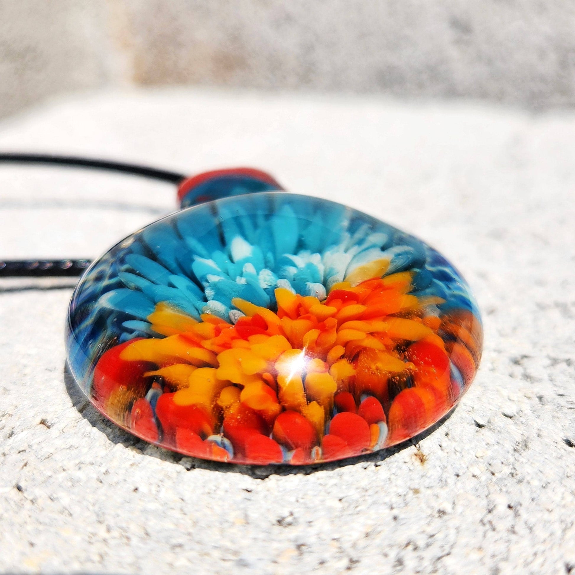 Sunset Swirl Blown Glass Pendant - Sunset Reflection in Water DragonFireGlass