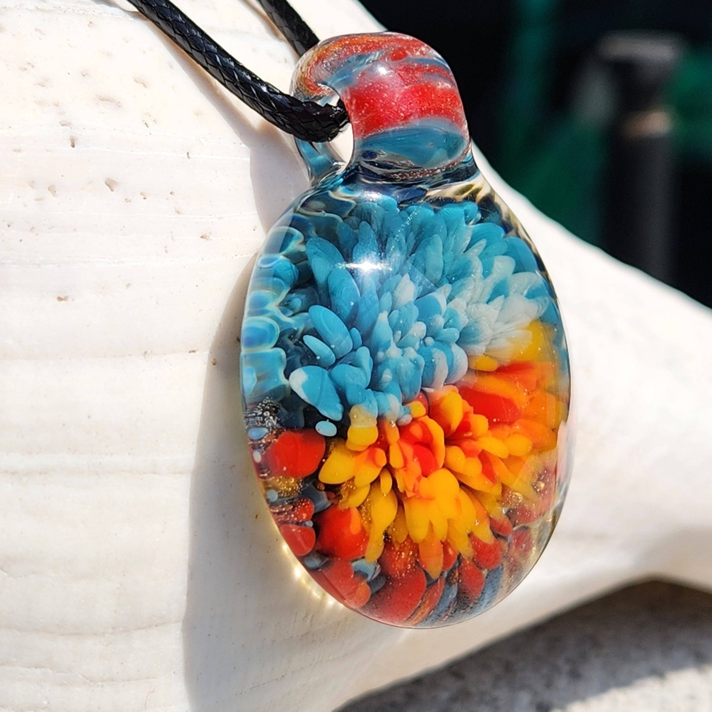 Sunset Swirl Blown Glass Pendant - Sunset Reflection in Water DragonFireGlass