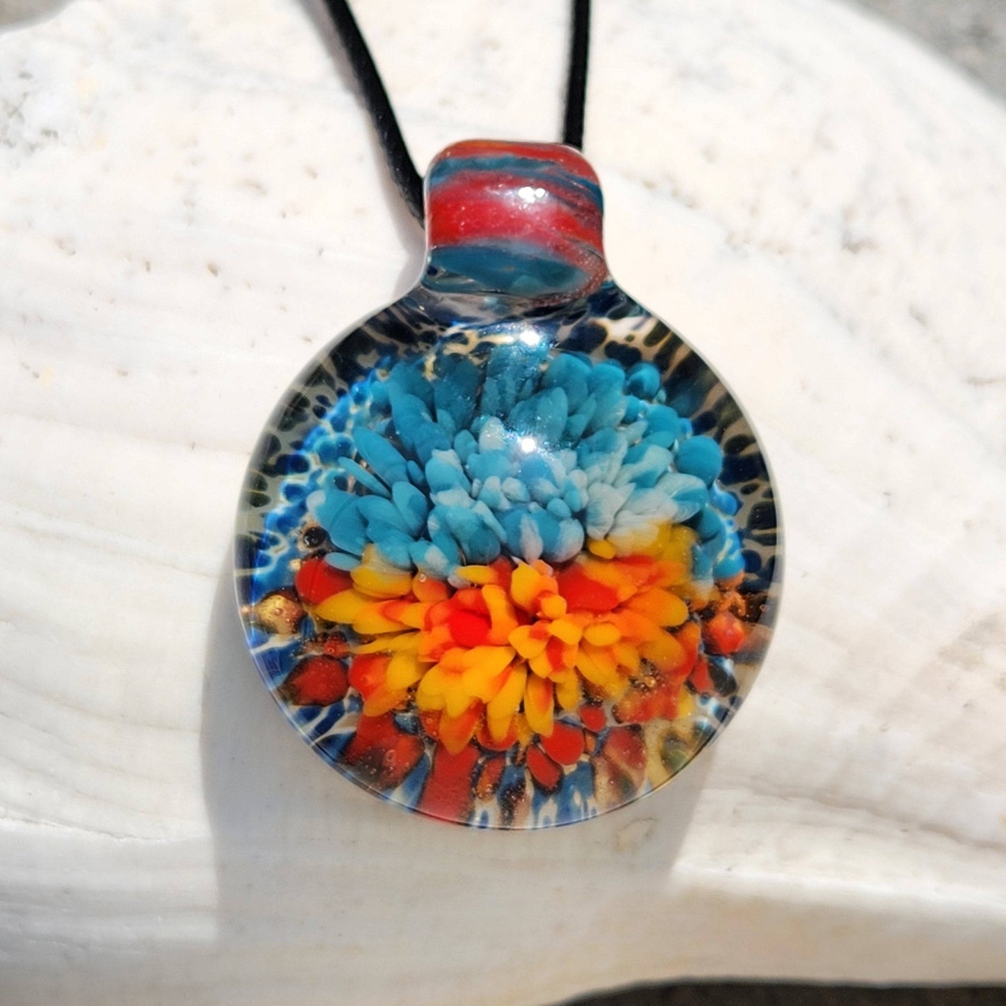 Sunset Swirl Blown Glass Pendant - Sunset Reflection in Water DragonFireGlass