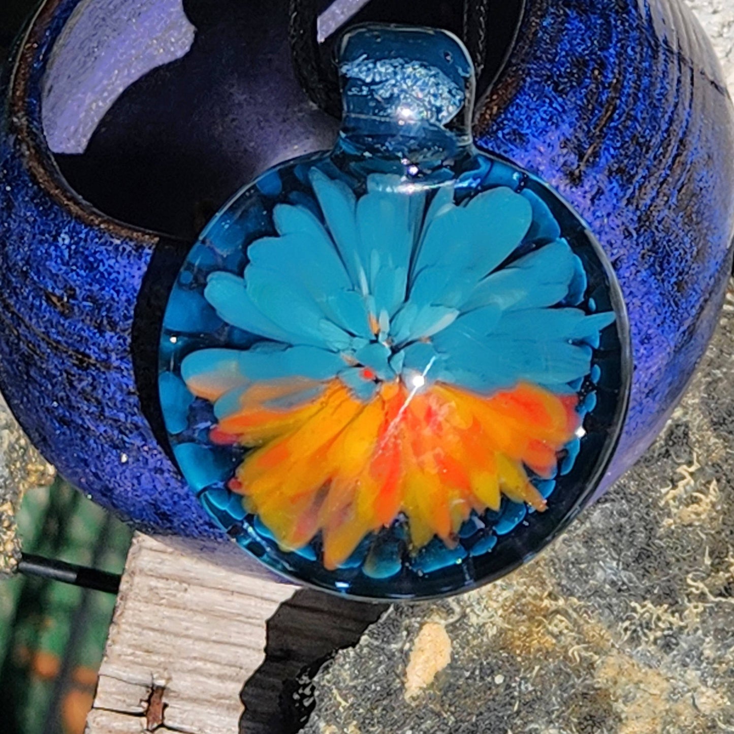 Sunset Swirl Blown Glass Pendant - The Storm at Sundown DragonFireGlass