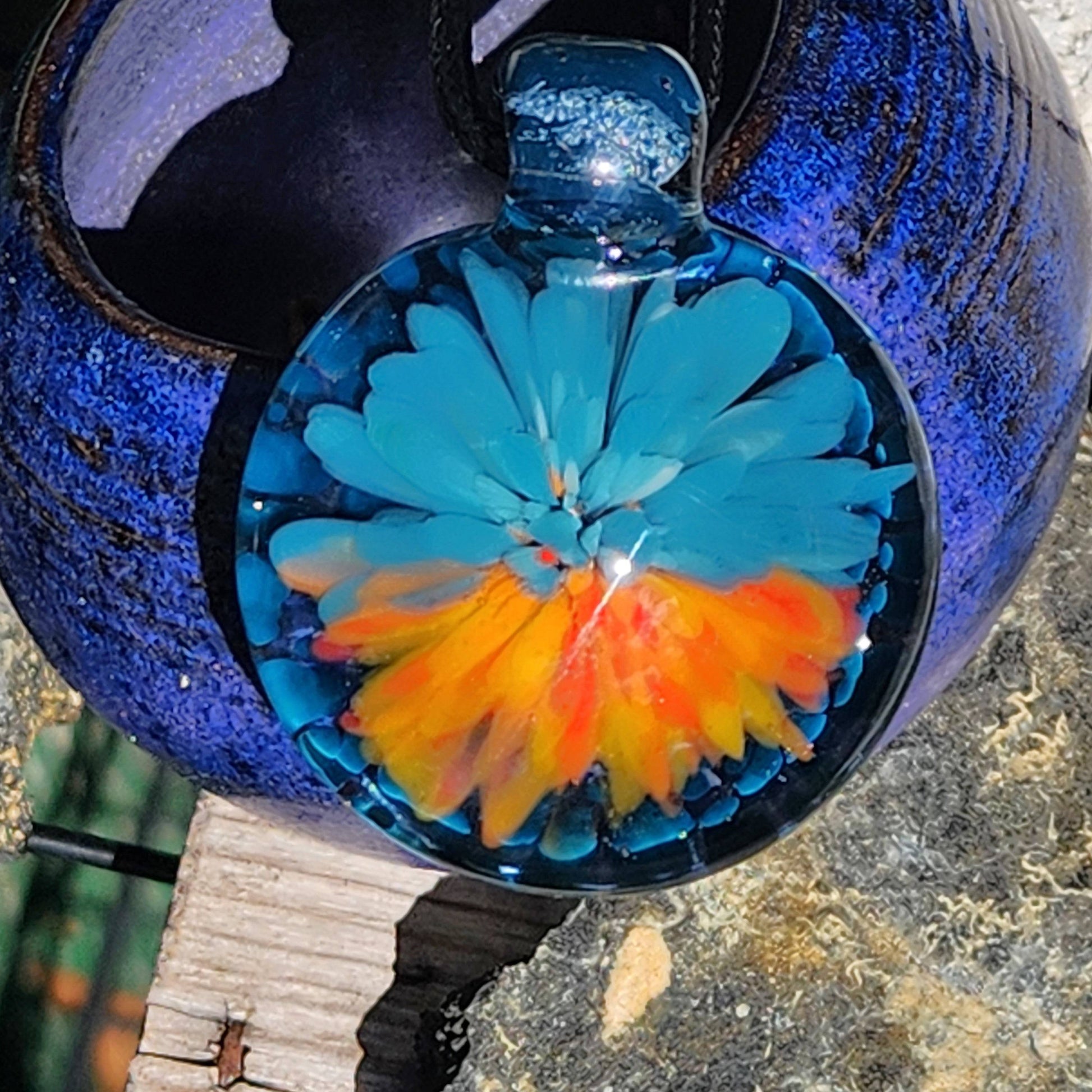 Sunset Swirl Blown Glass Pendant - The Storm at Sundown DragonFireGlass