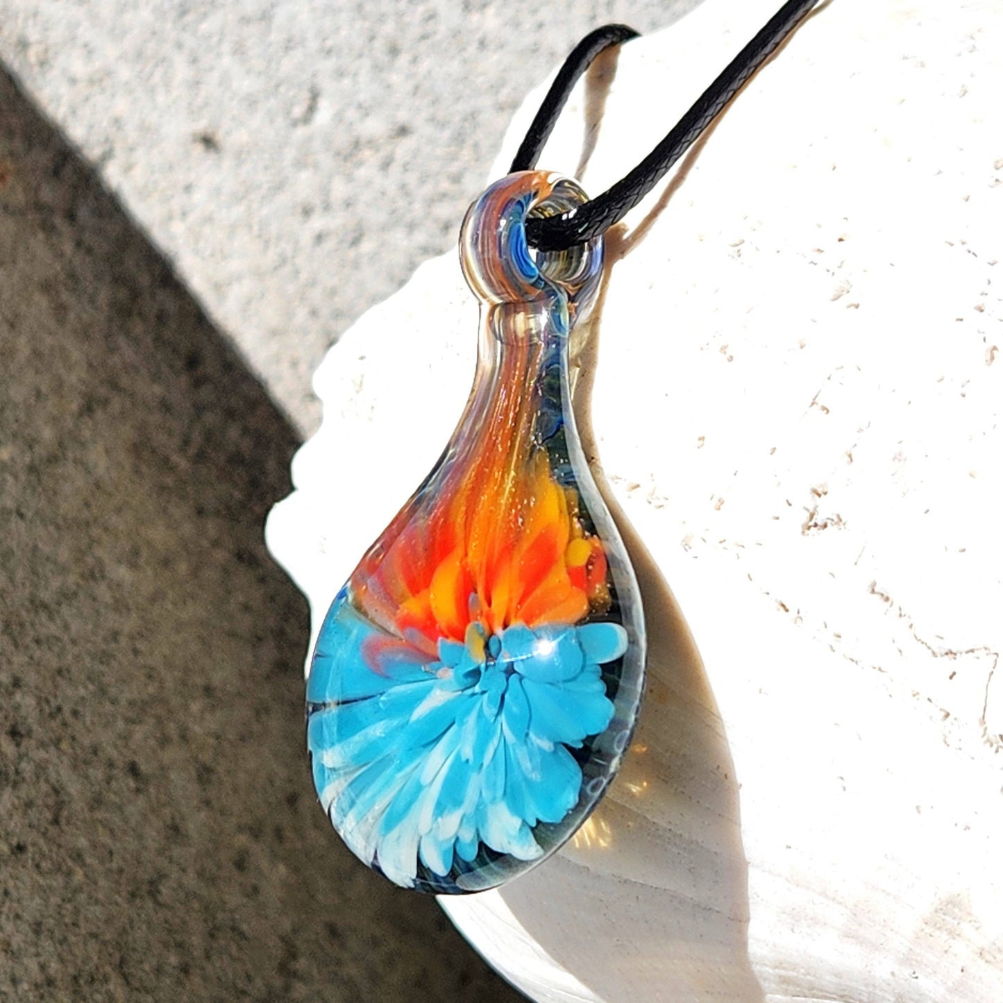 Sunset Swirl Blown Glass Pendant - The Teardrop of Setting Sun DragonFireGlass