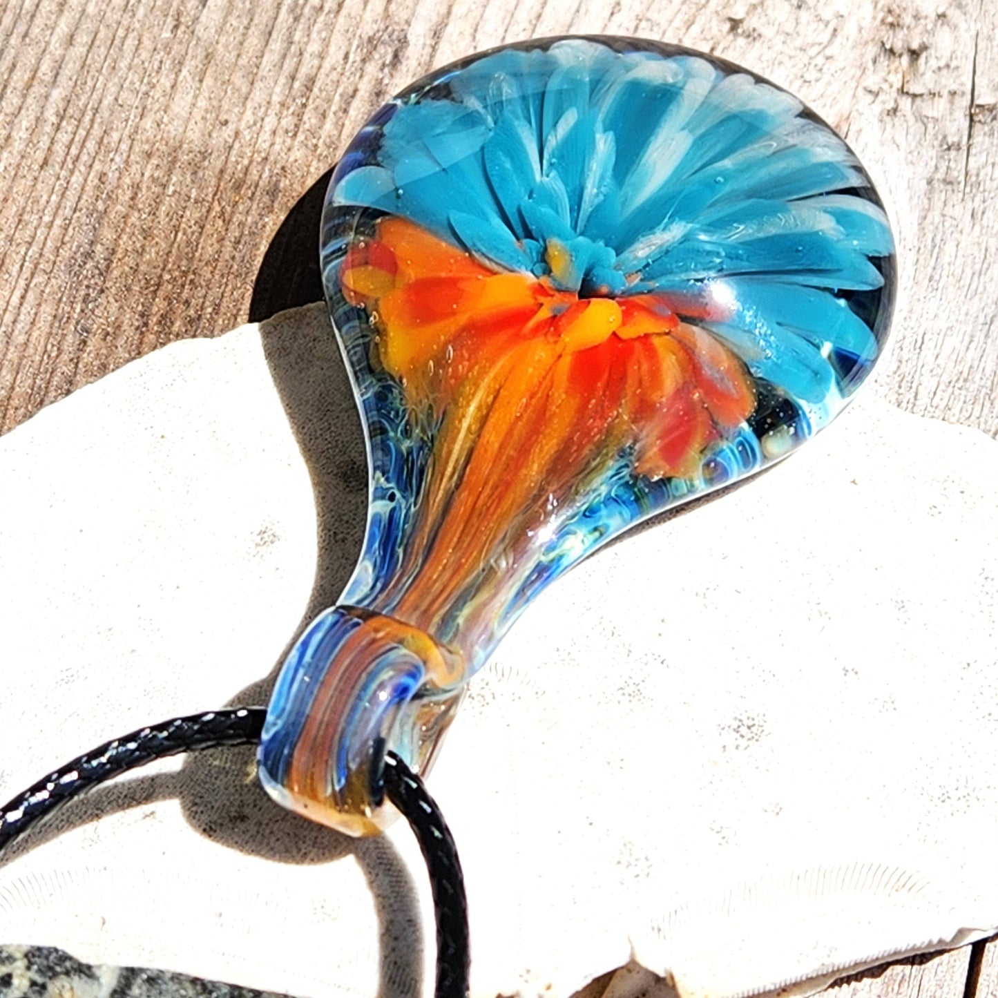 Sunset Swirl Blown Glass Pendant - The Teardrop of Setting Sun DragonFireGlass