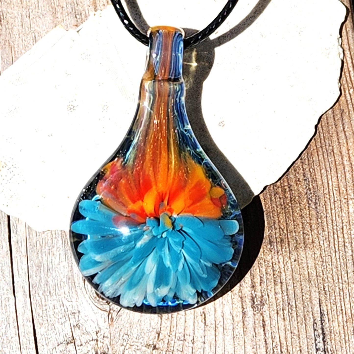 Sunset Swirl Blown Glass Pendant - The Teardrop of Setting Sun DragonFireGlass